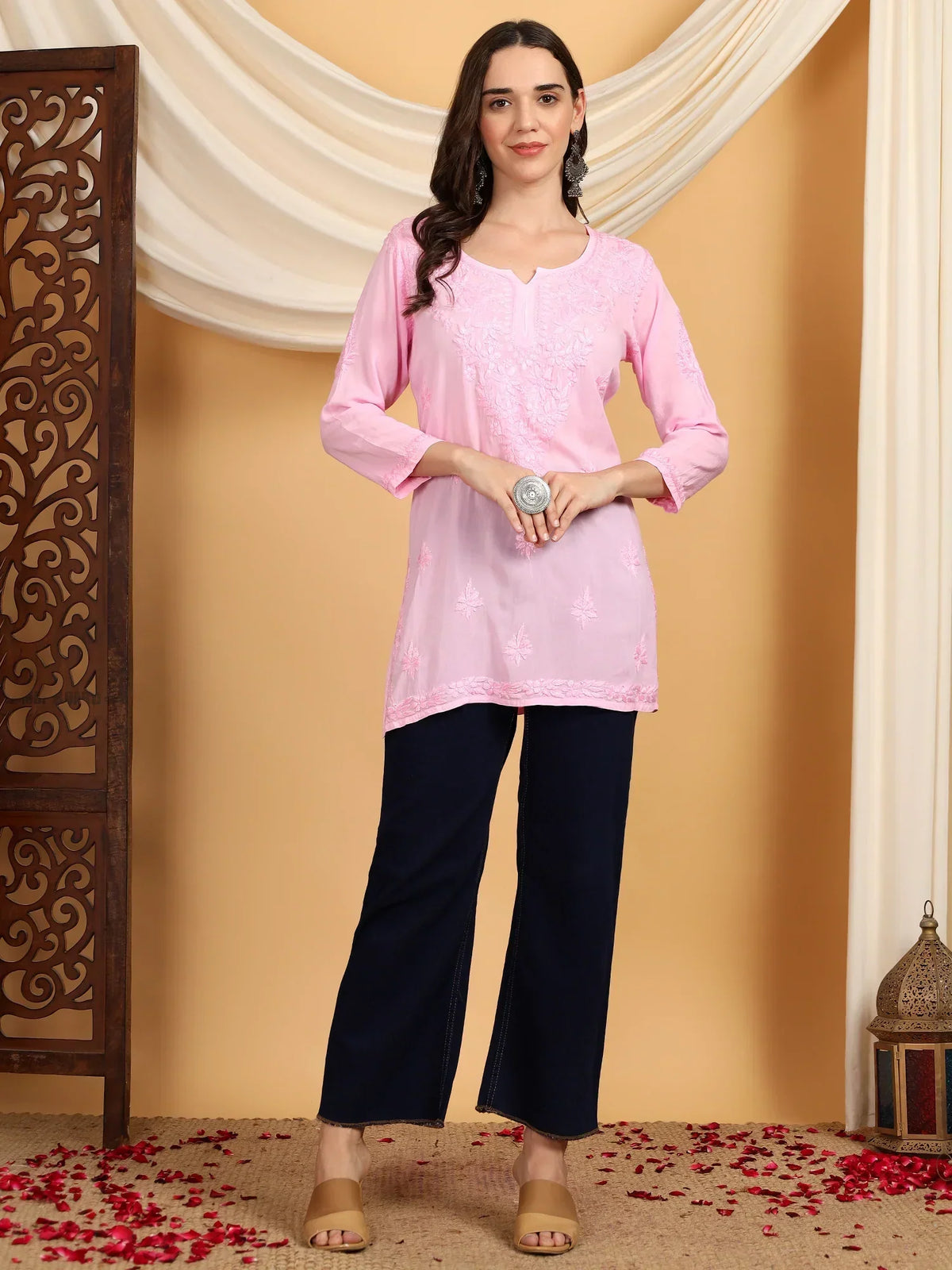 Misha Chikankari Modal Short Kurti (Baby Pink)