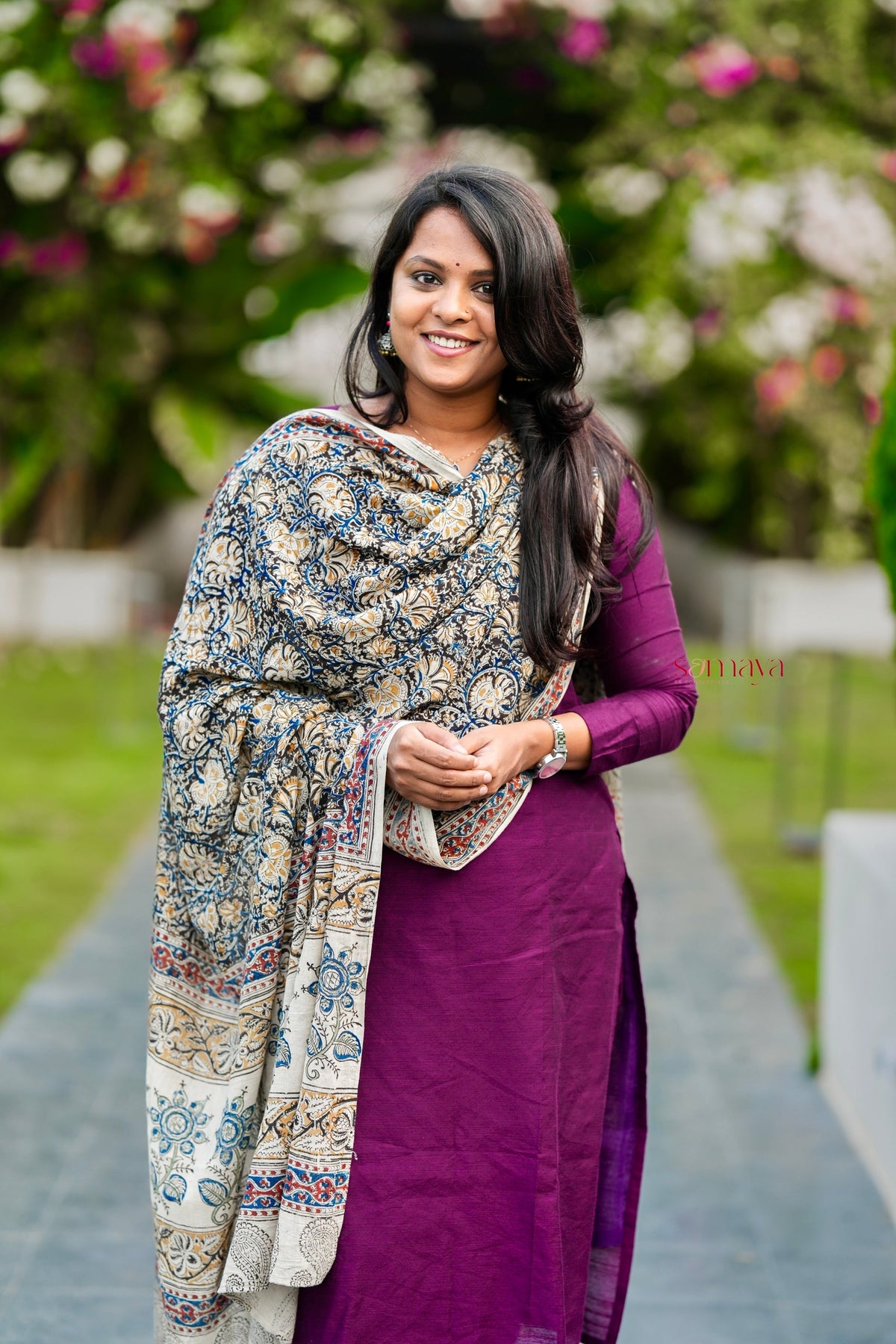 Kayal Raw silk top bottom set with kalamkari dupptta set of 3 (ready to dispatch)