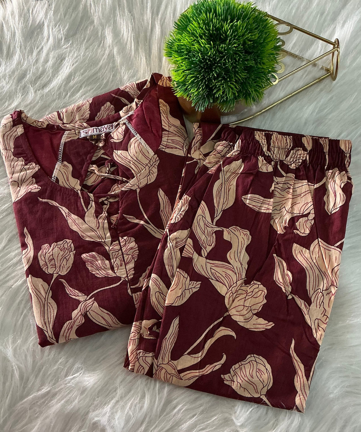 Nila -maroon Cotton 2 piece Set with lining