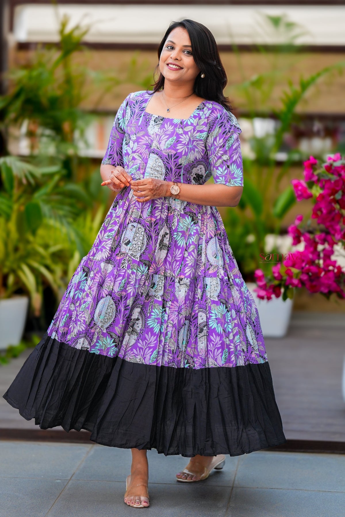 Maxi peacock Casual Dress With Lining