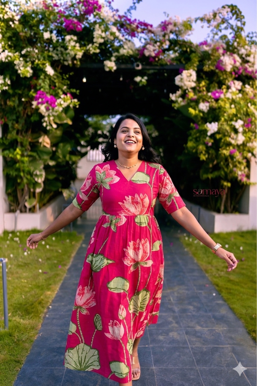 Lotus cotton Dress With Lining( front rope -3 layers dress )