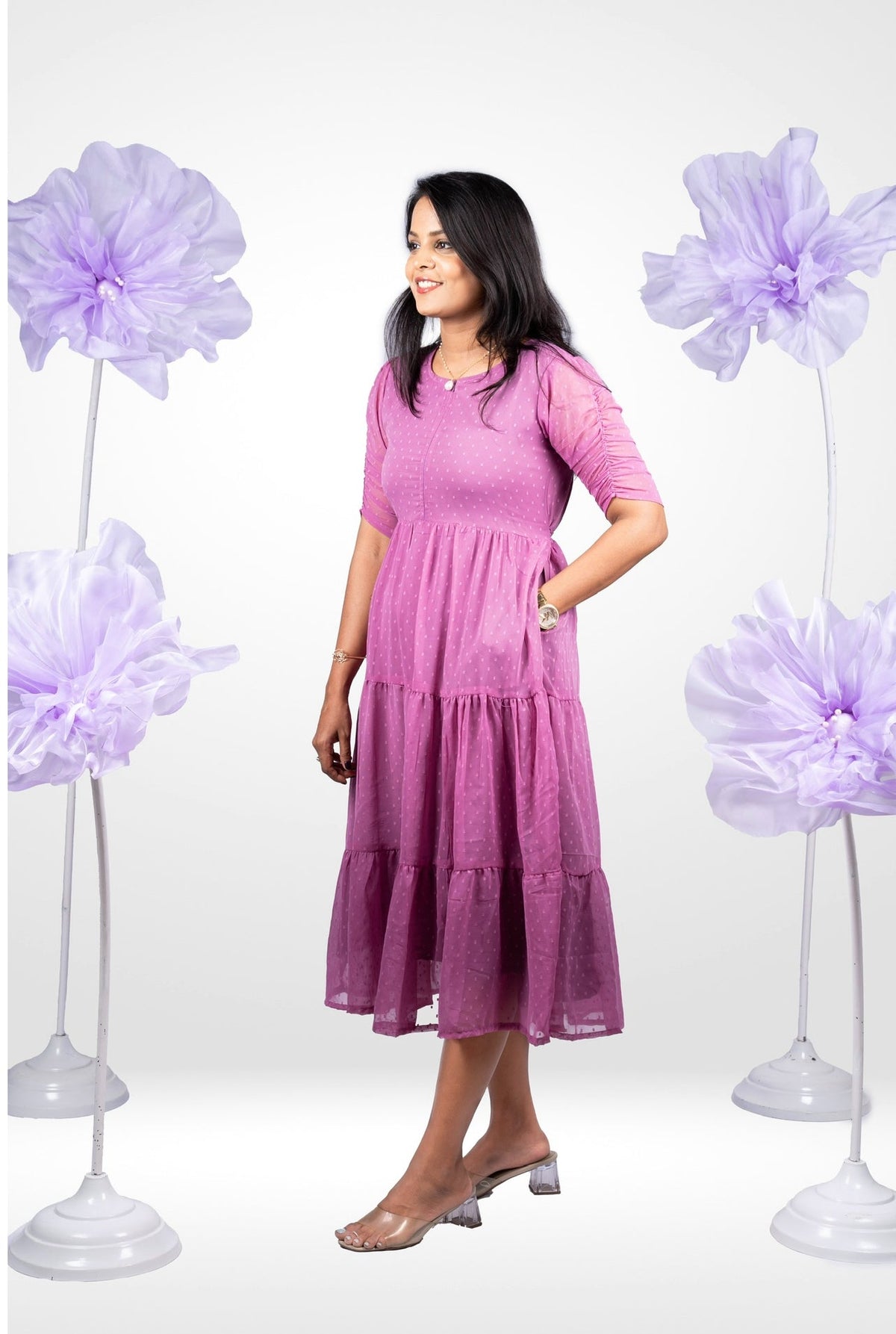 Lilac georgette casual Dress ( No-Iron Everyday Dress)