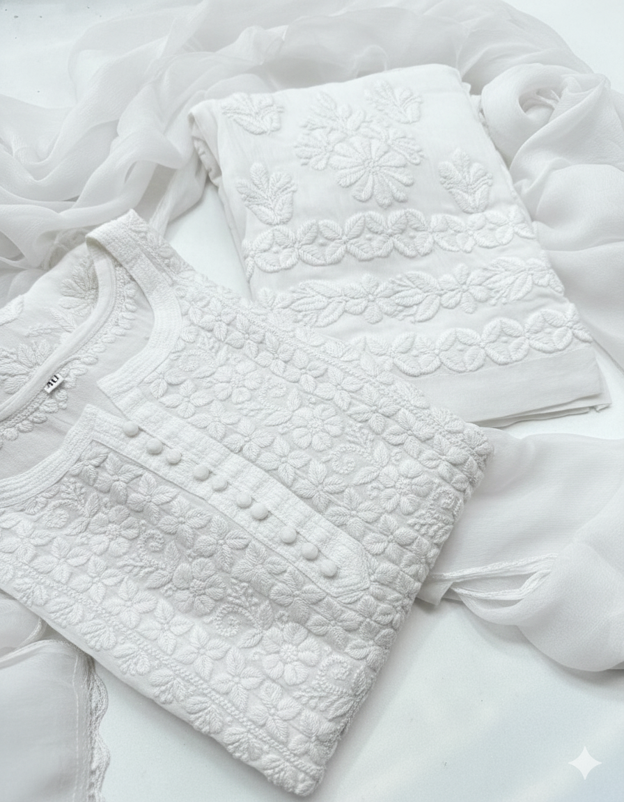 Georgette Chikankari Kurta & Palazzo with Dupatta