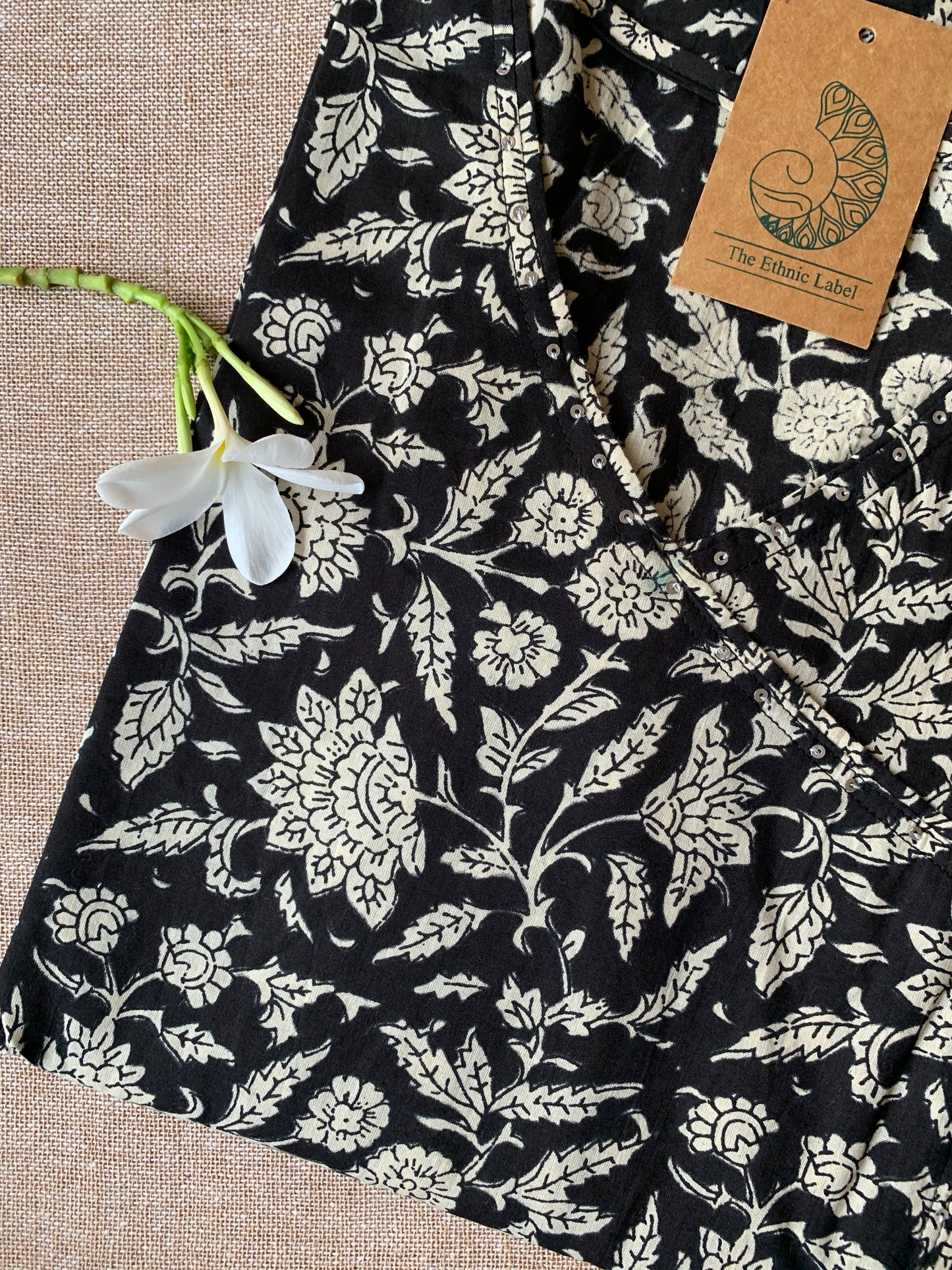 "Erum" Ajrakh Hand Block Printed Angrakha Cotton Kurta - Big Size