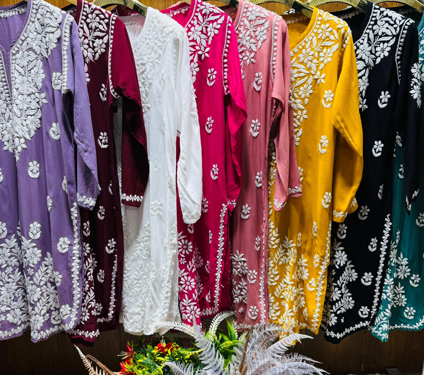 Yellow Lucknow Chikankari Rayon Dhoti Kurti Set