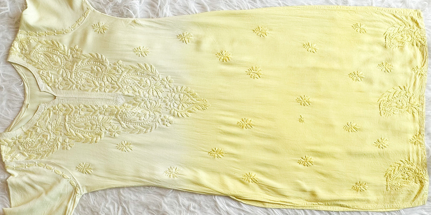 Alysha Pastel Yellow Ombre Long Rayon Kurta