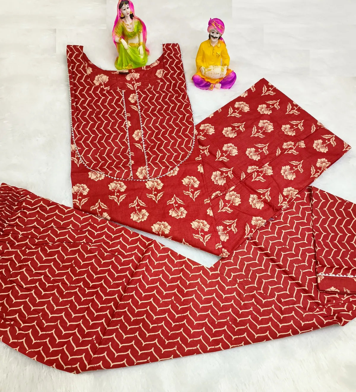 Red Pure Cotton Kurta  Pant- Set