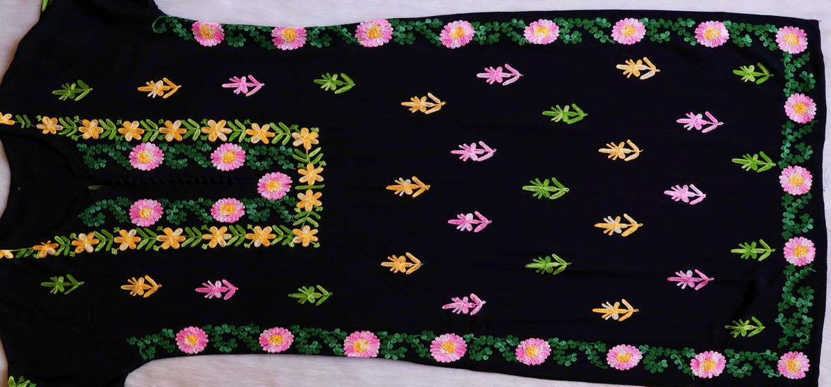 Anah Black & Pink Long Rayon Kurta