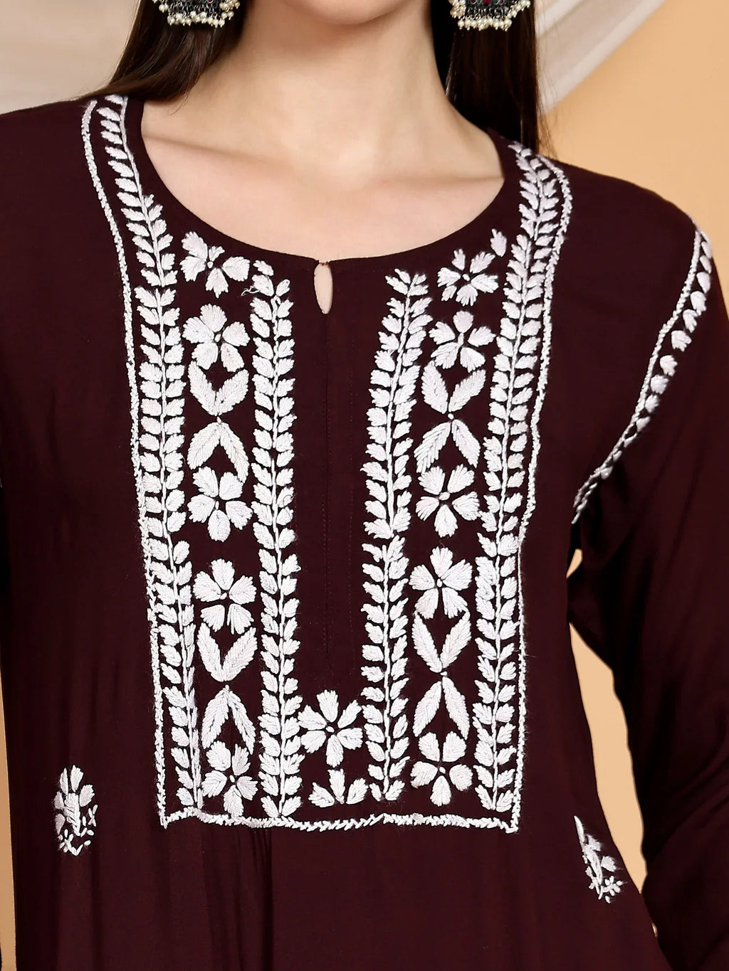 Shiza Chikankari Premium Modal Co-ord Set (Brown)