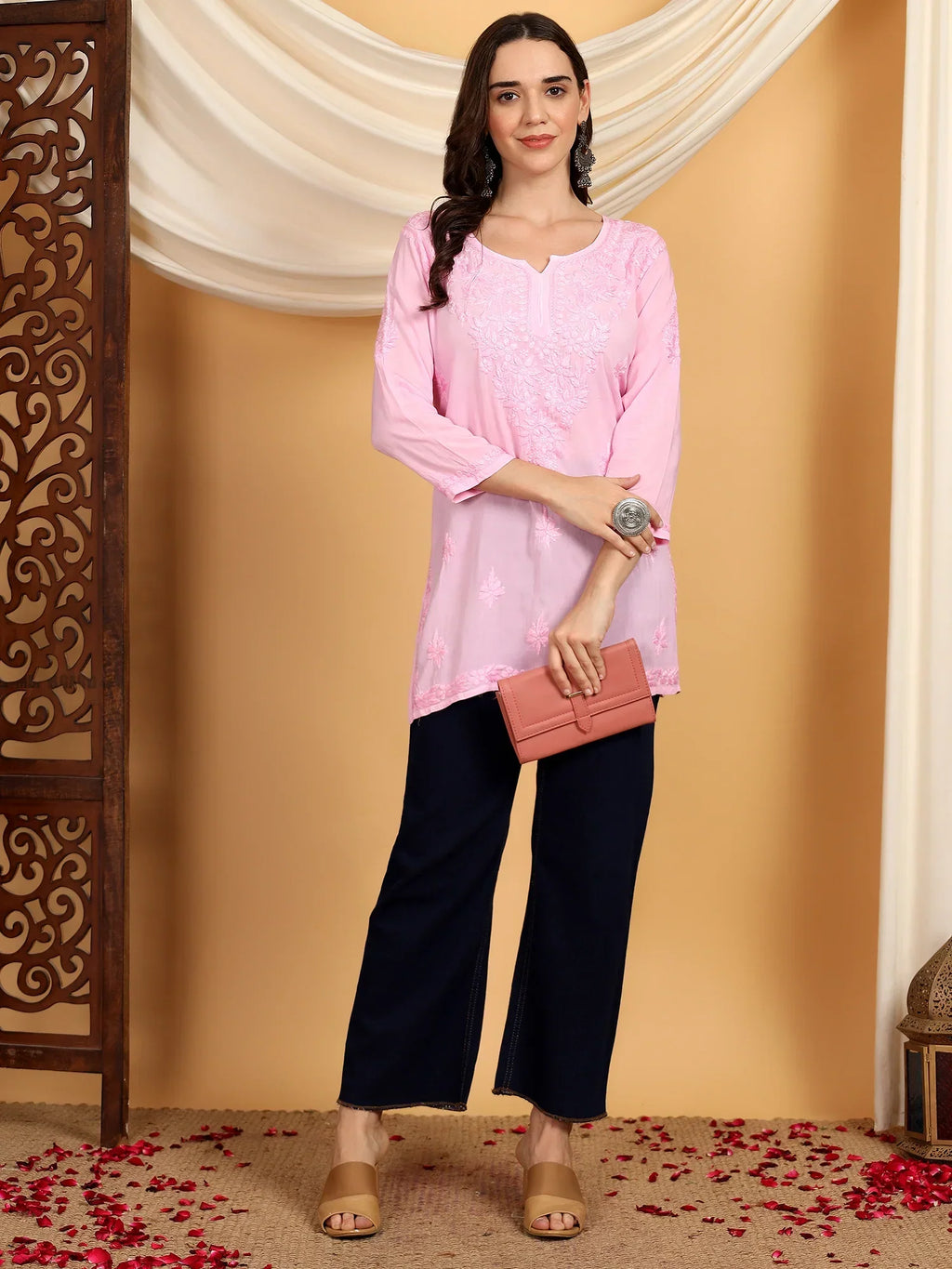 Misha Chikankari Modal Short Kurti (Baby Pink)