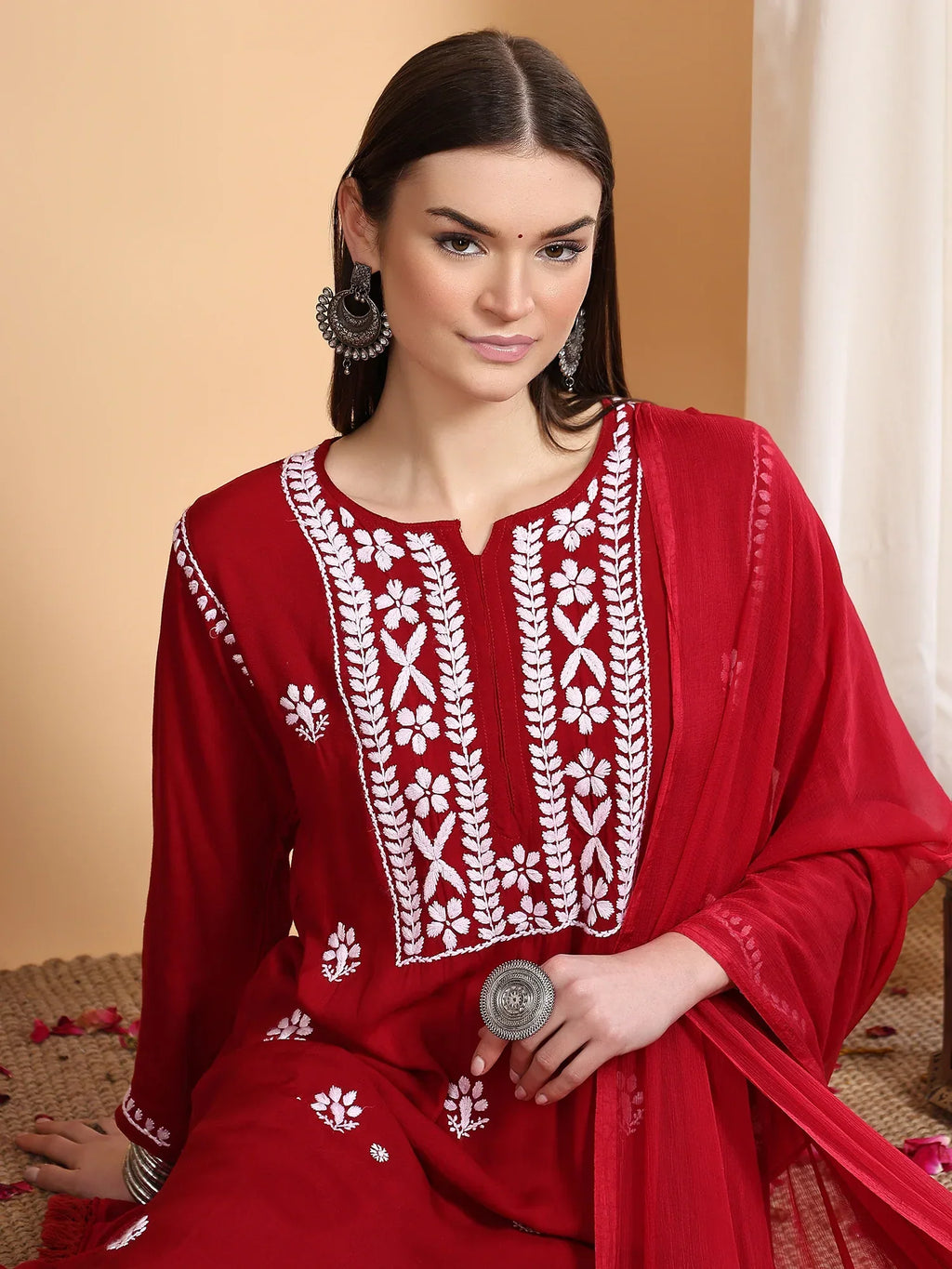 Shiza Chikankari Premium Modal Co-ord Set (Maroon)