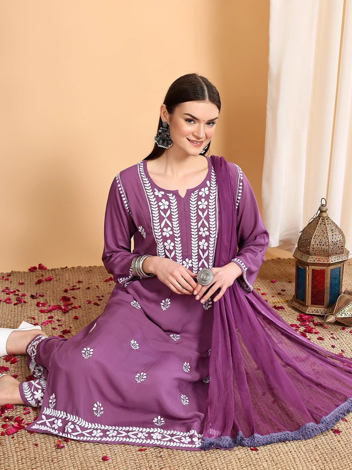 Shiza Chikankari Premium Modal Co-ord Set (Mauve)
