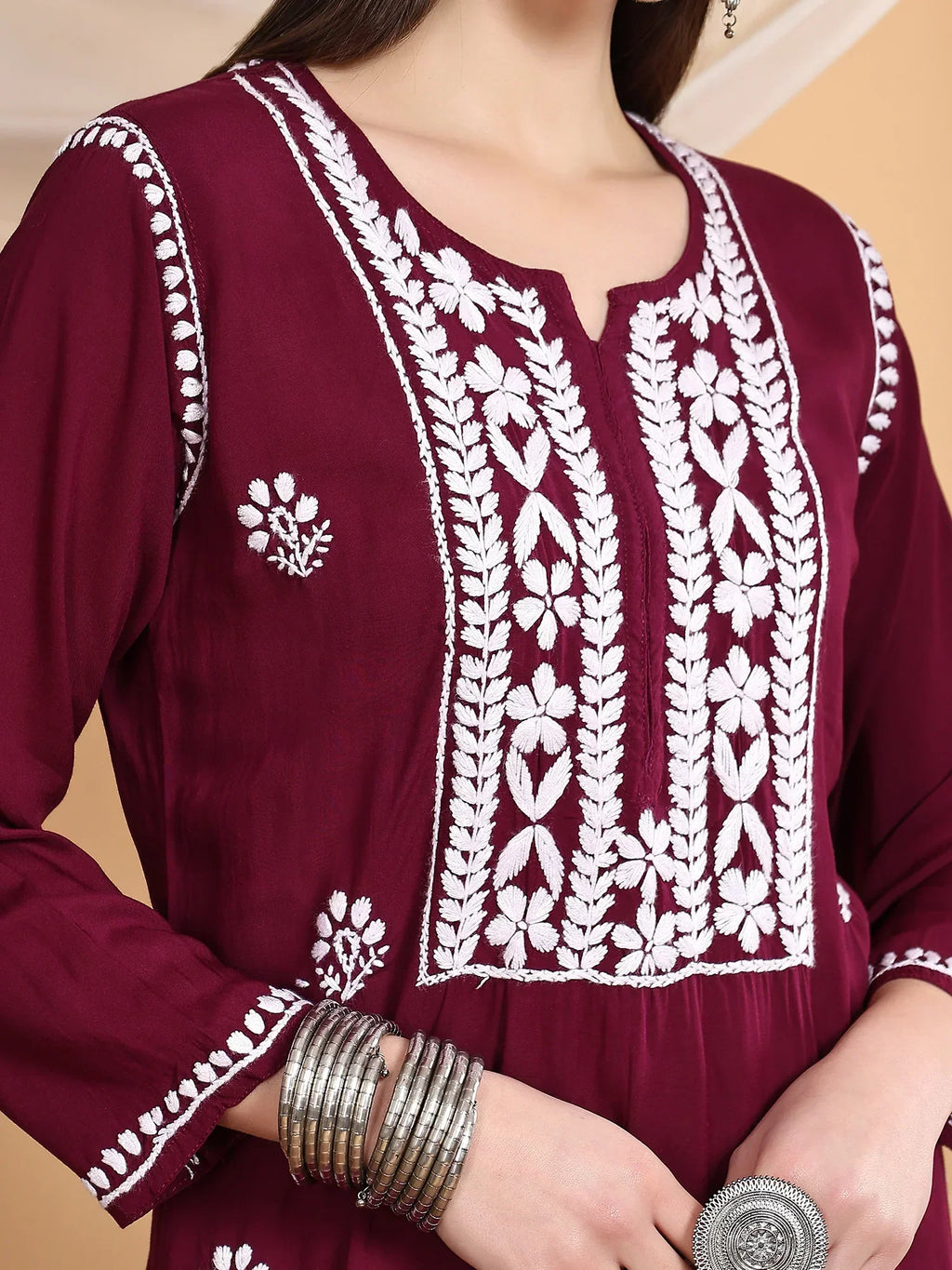 Shiza Chikankari Premium Modal Co-ord Set (Wine)