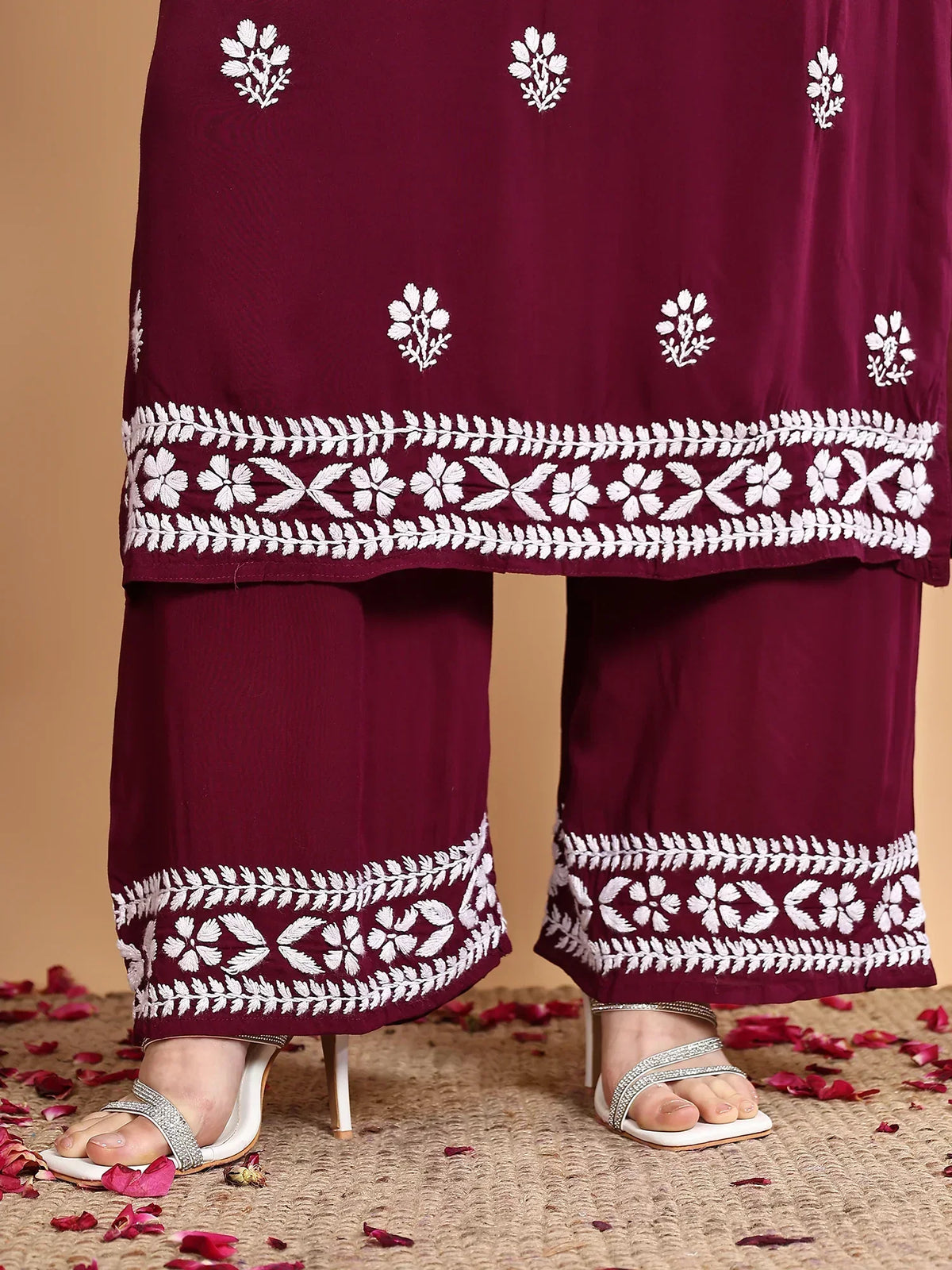 Shiza Chikankari Premium Modal Co-ord Set (Wine)