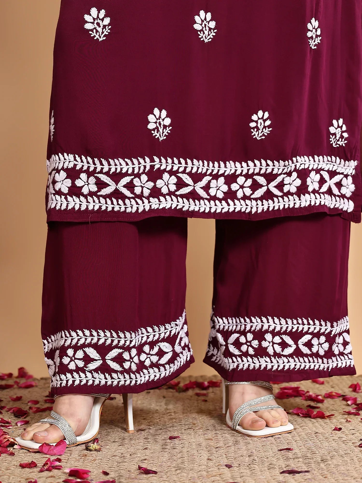 Shiza Chikankari Premium Modal Co-ord Set (Wine)