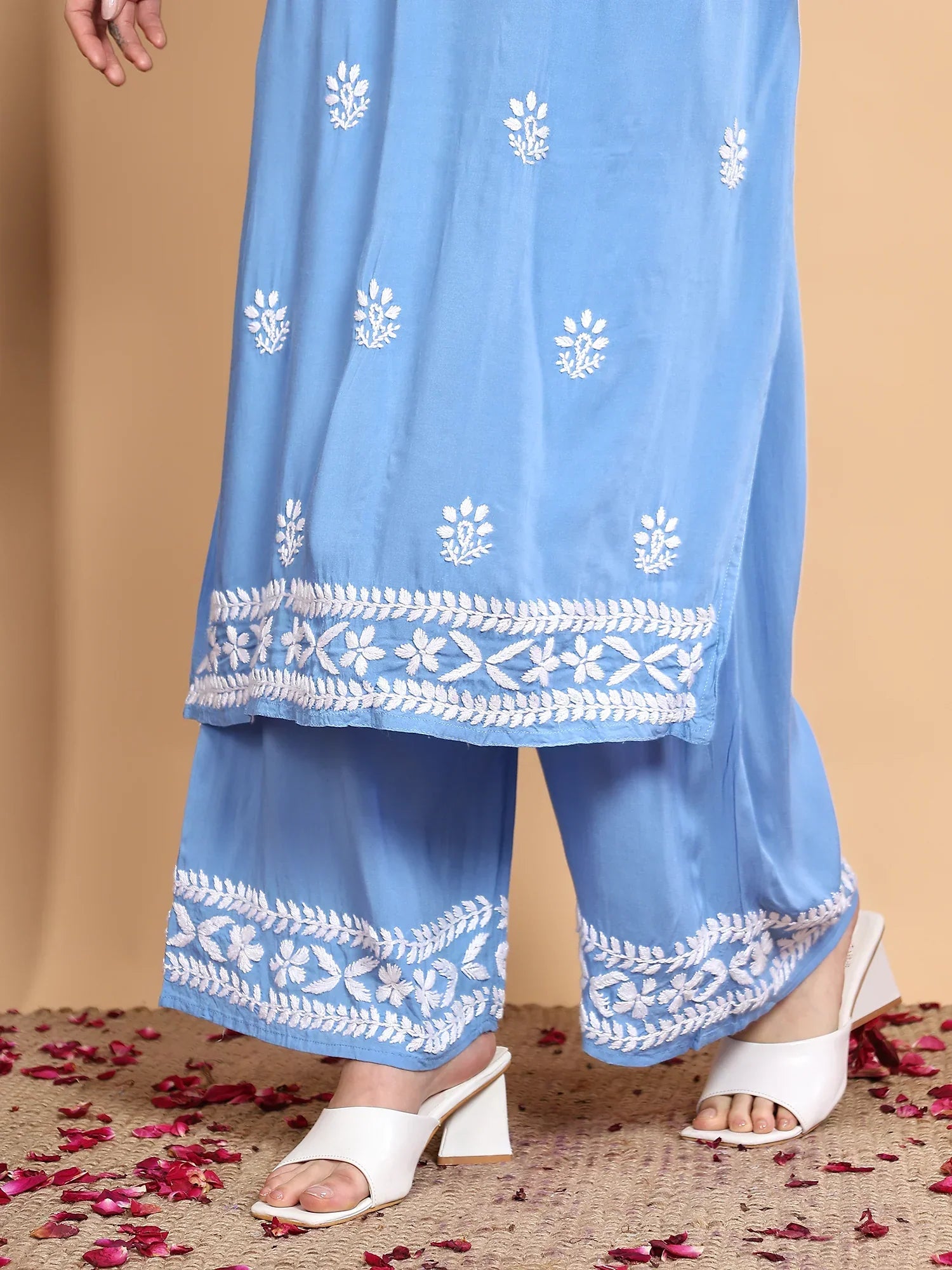 Shiza Chikankari Premium Modal Co-ord Set (Powder Blue)