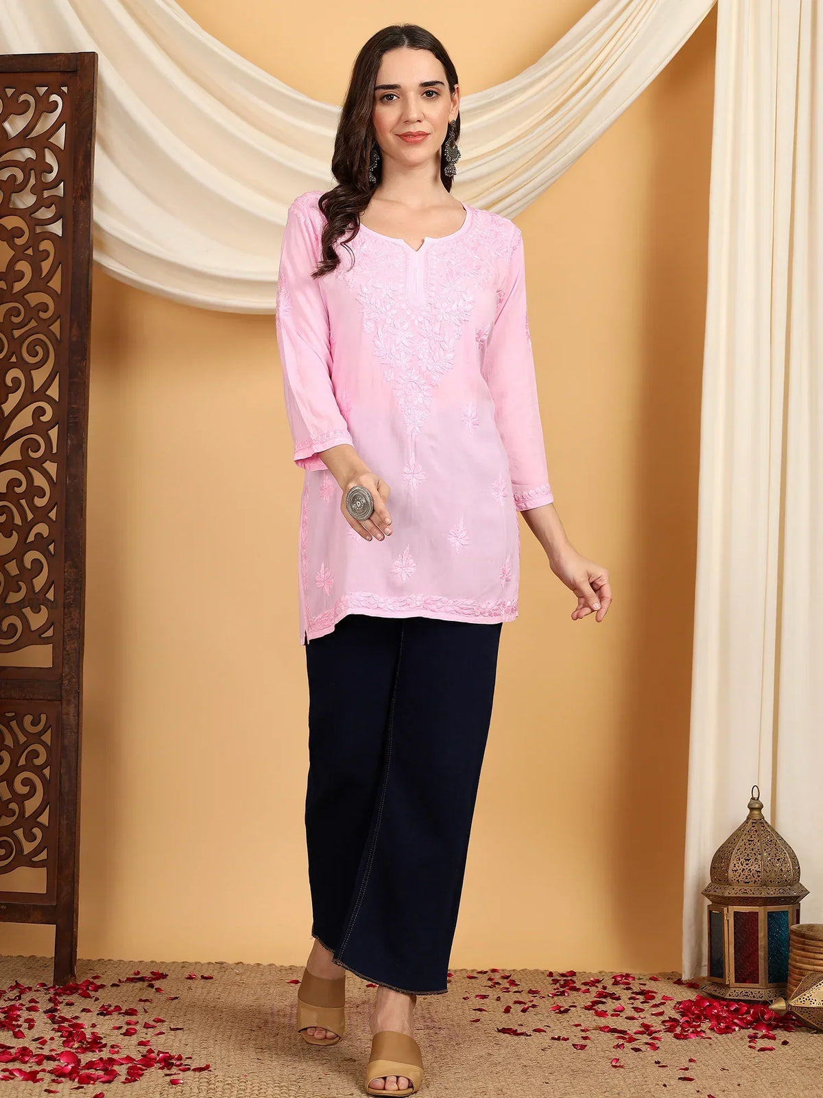 Misha Chikankari Modal Short Kurti (Baby Pink)