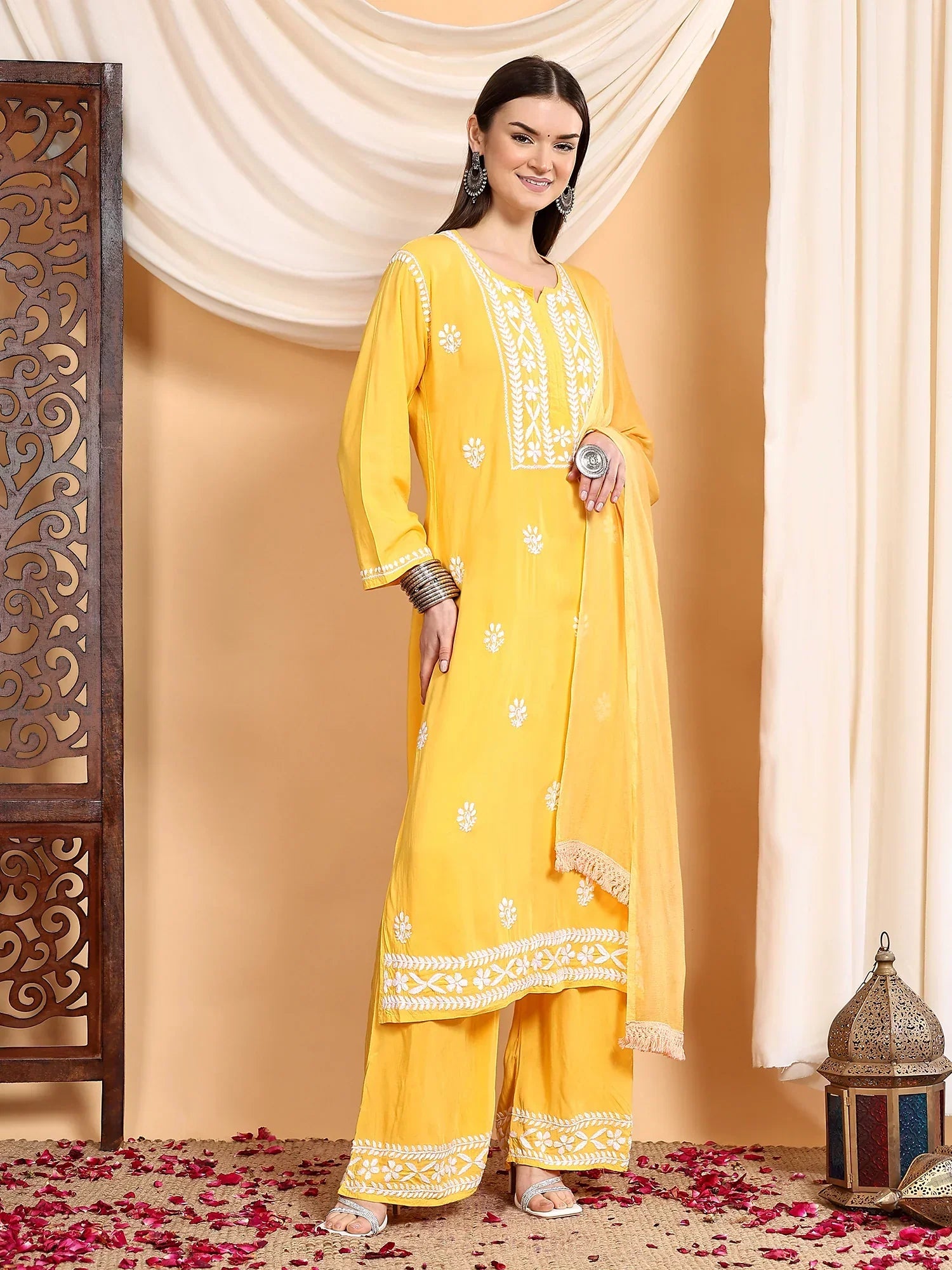 Shiza Chikankari Premium Modal Co-ord Set (Yellow)