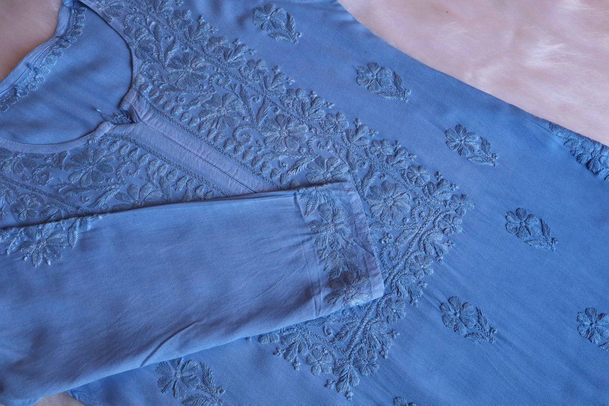 Aayat Ice Blue Rayon Kurta Pant set