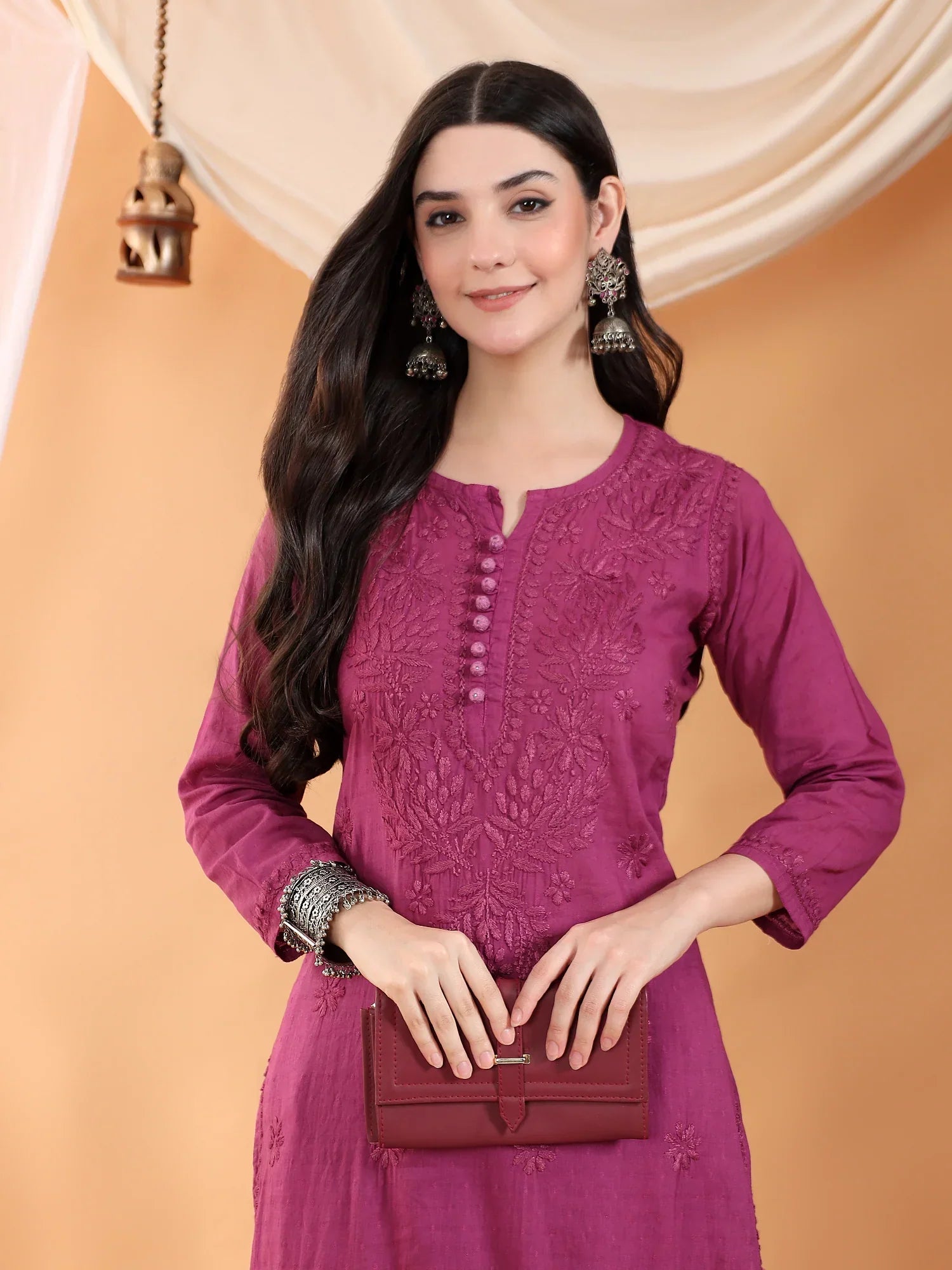 Ananya Chikankari Kurta Pant Cotton Co-ord Set (Wine)