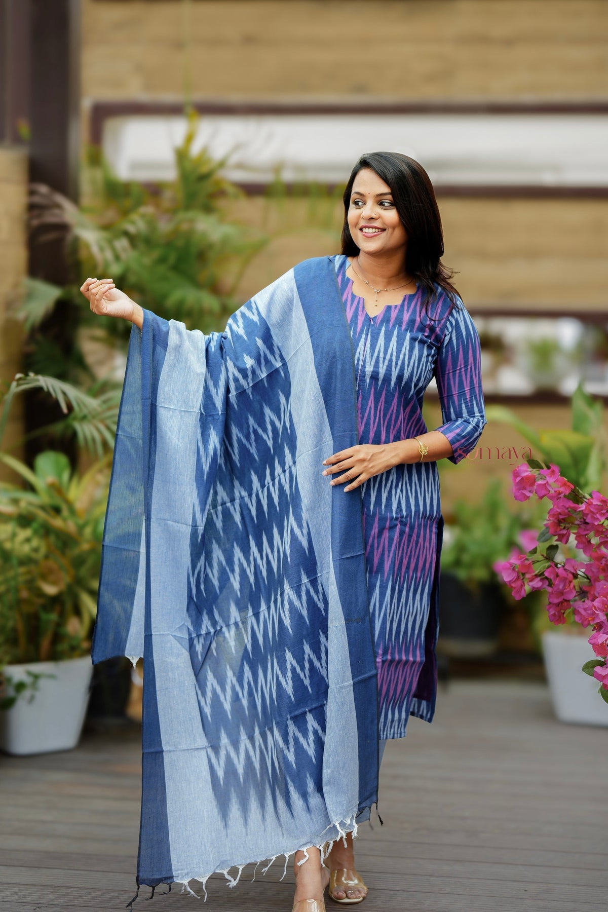Pari - Ikkat Denim  Cotton 3 piece Set with lining