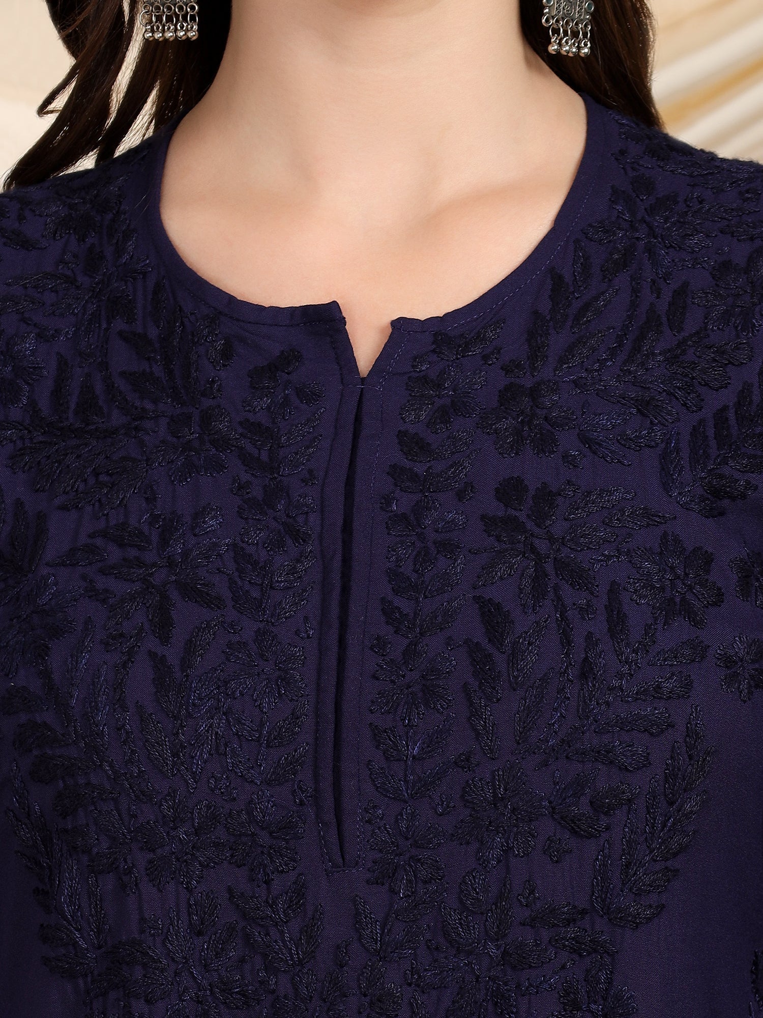 Faiza Chikankari Rayon Co-ord Set (Navy)
