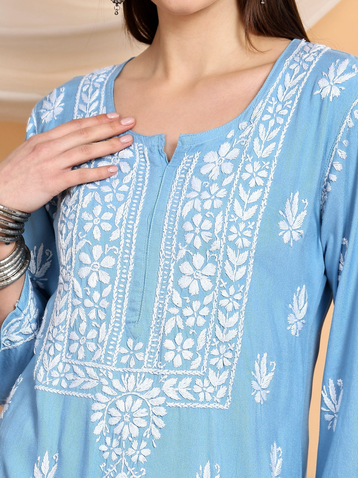 Haya Chikankari Rayon Co-ord Set (Powder Blue)