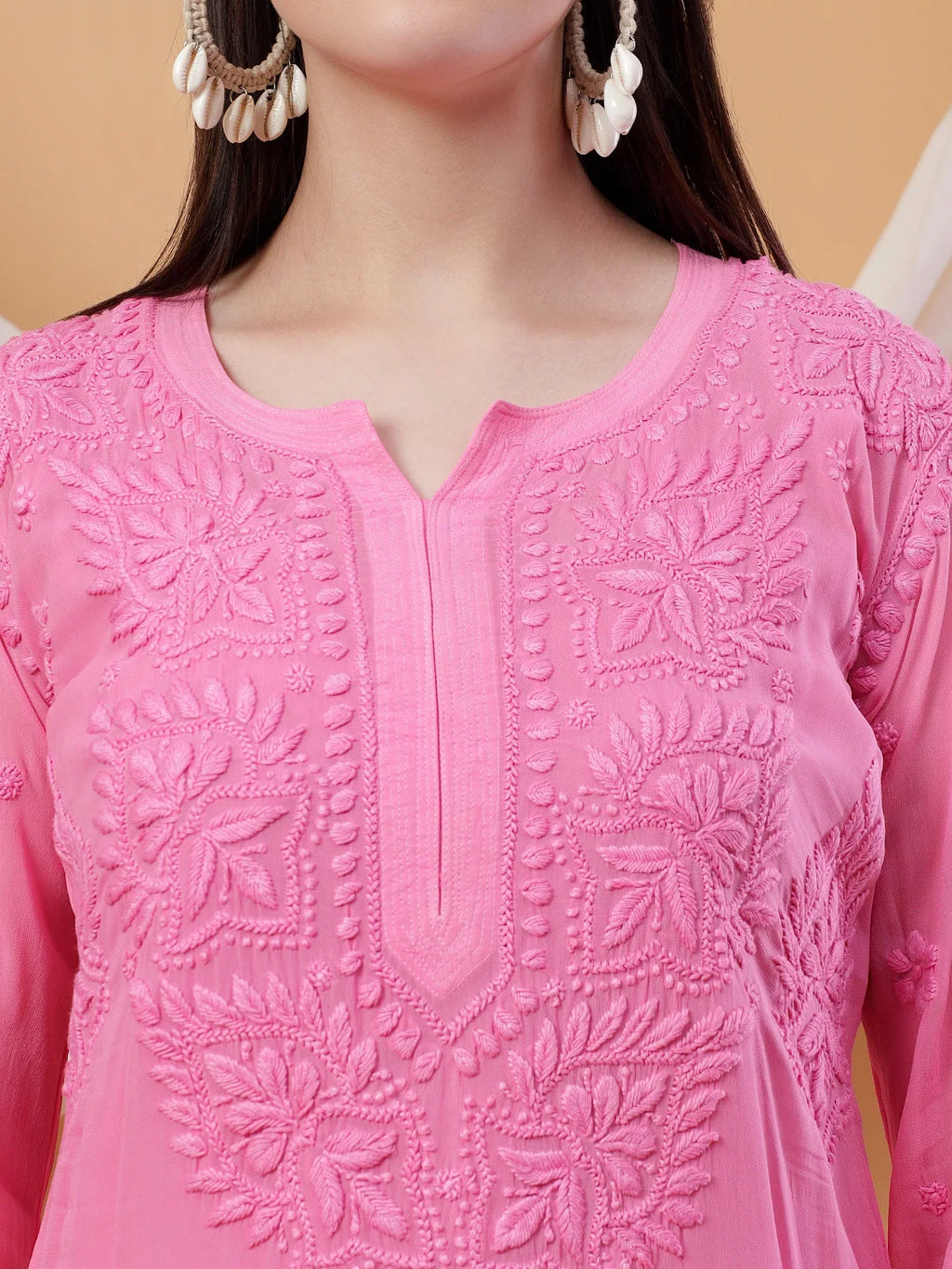Dua Premium Viscose 3D Chikankari Straight Kurta (Pink)