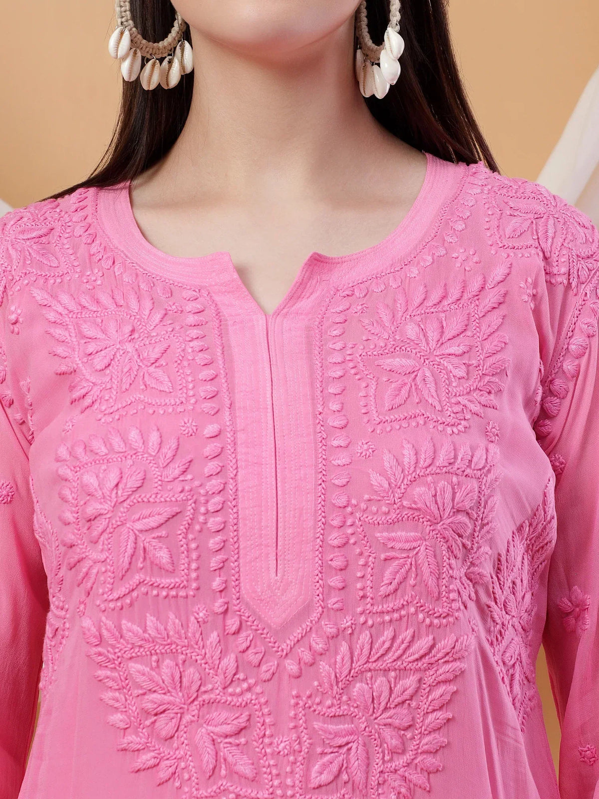 Dua Premium Viscose 3D Chikankari Straight Kurta (Pink)