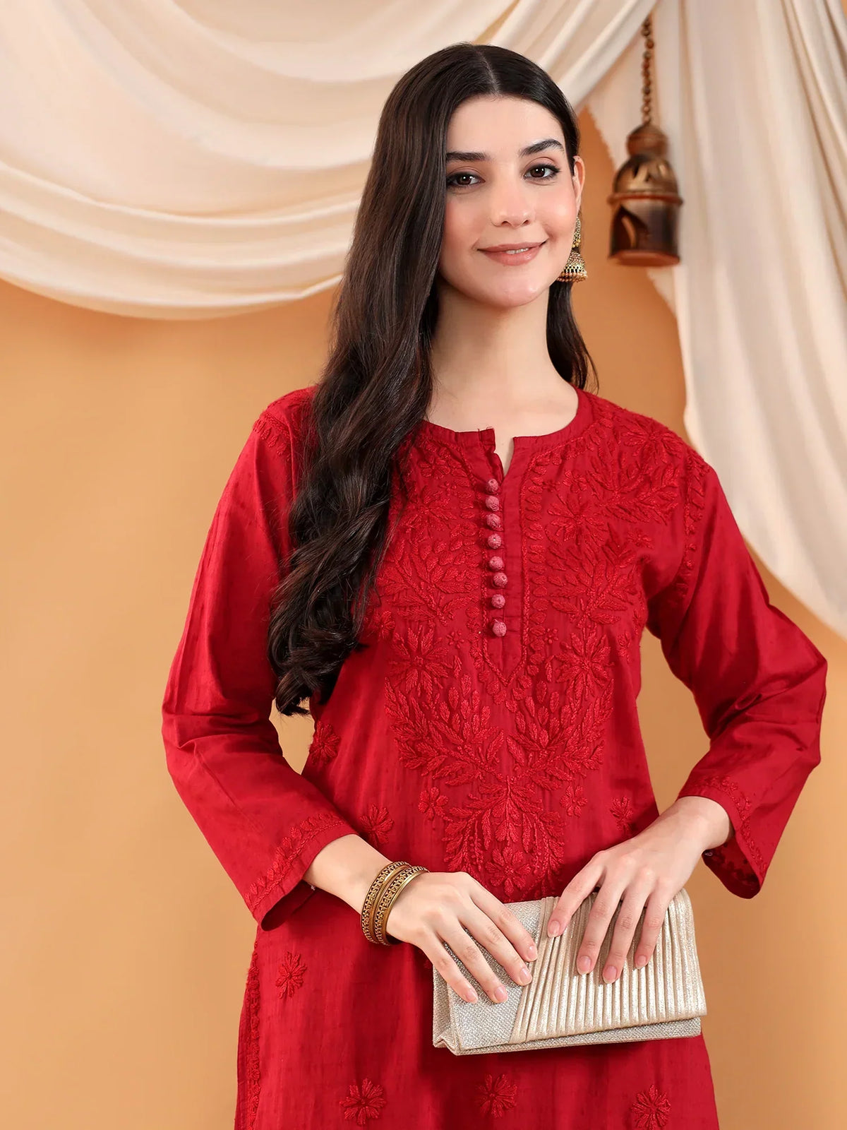 Ananya Chikankari Kurta Pant Cotton Co-ord Set (Maroon)