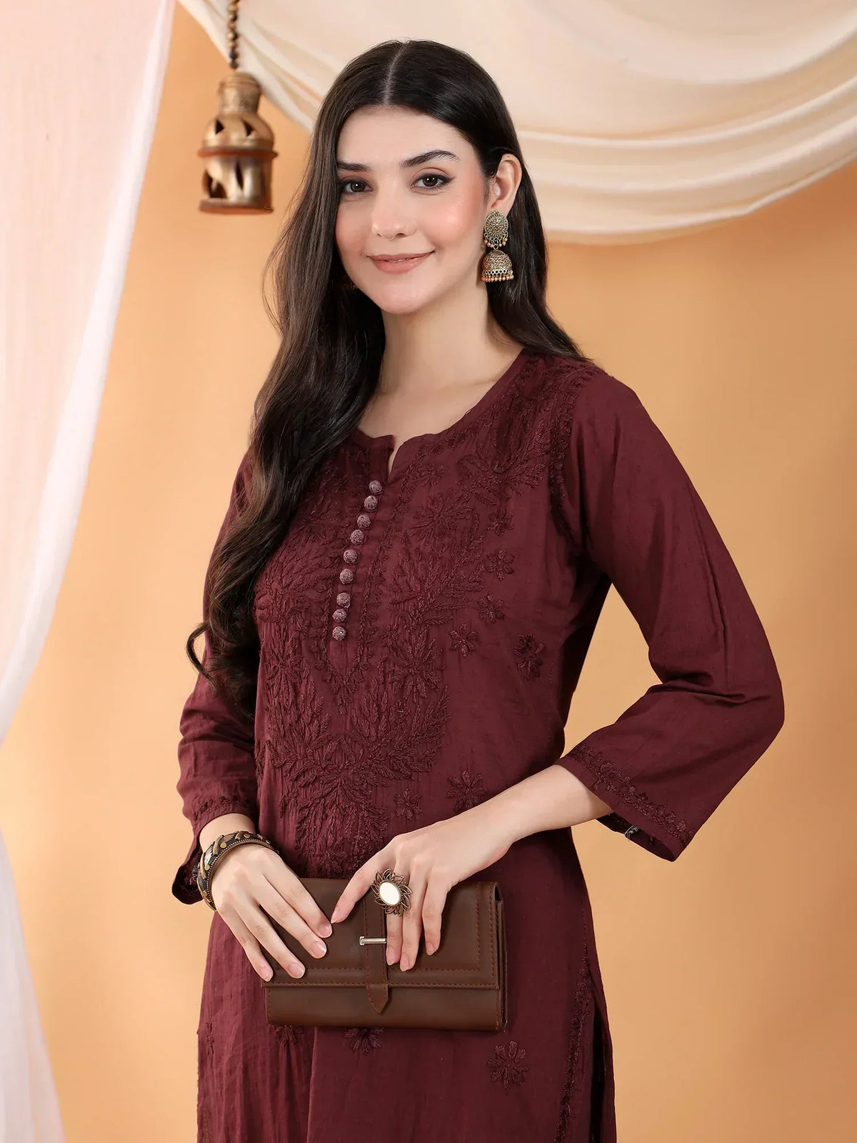 Ananya Chikankari Kurta Pant Cotton Co-ord Set (Brown)