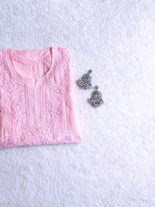 Hoor Baby Pink Chanderi Mukaish Kurta