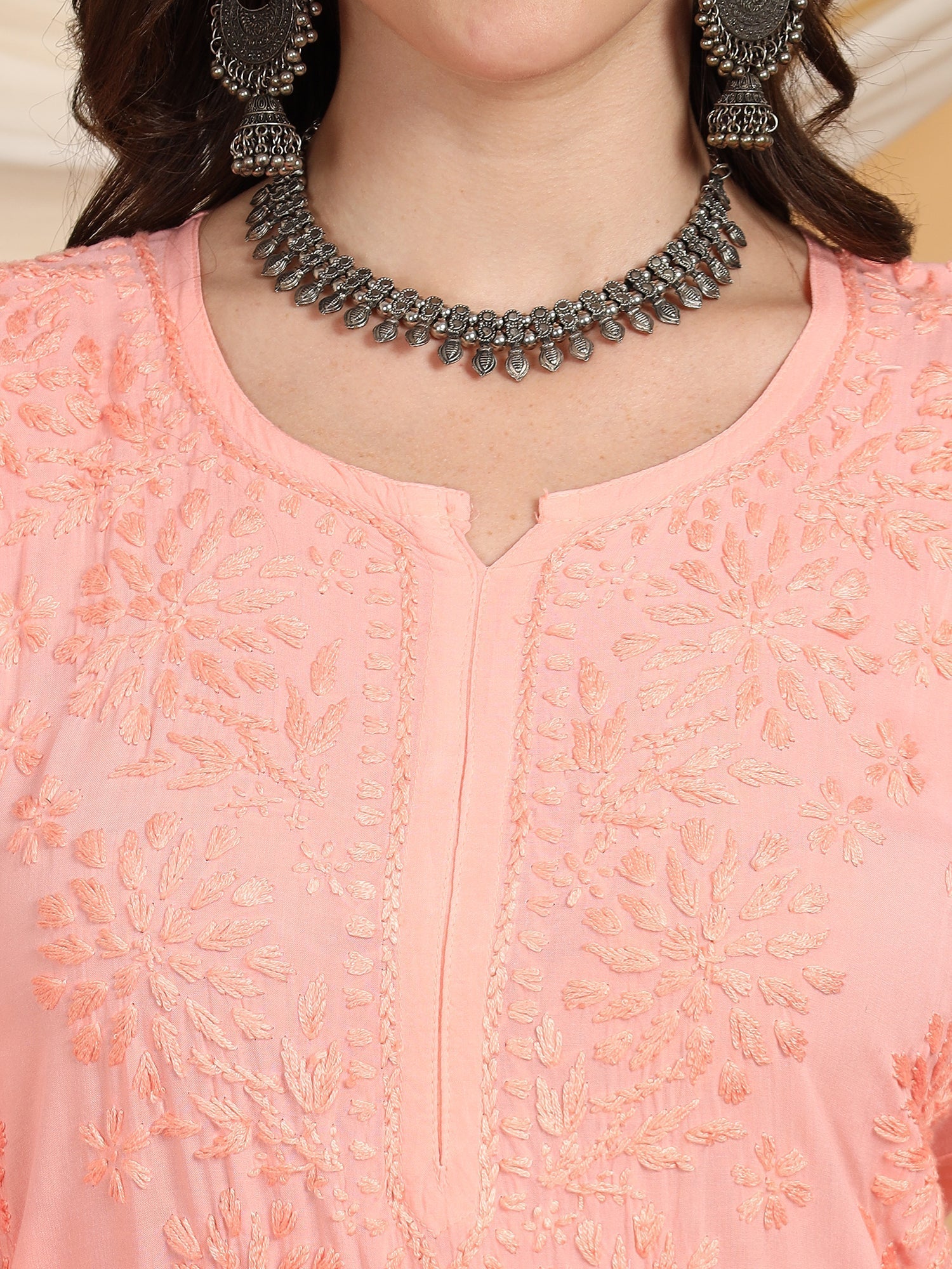 Farha Chikankari Premium Modal Co-ord Set (Peach)