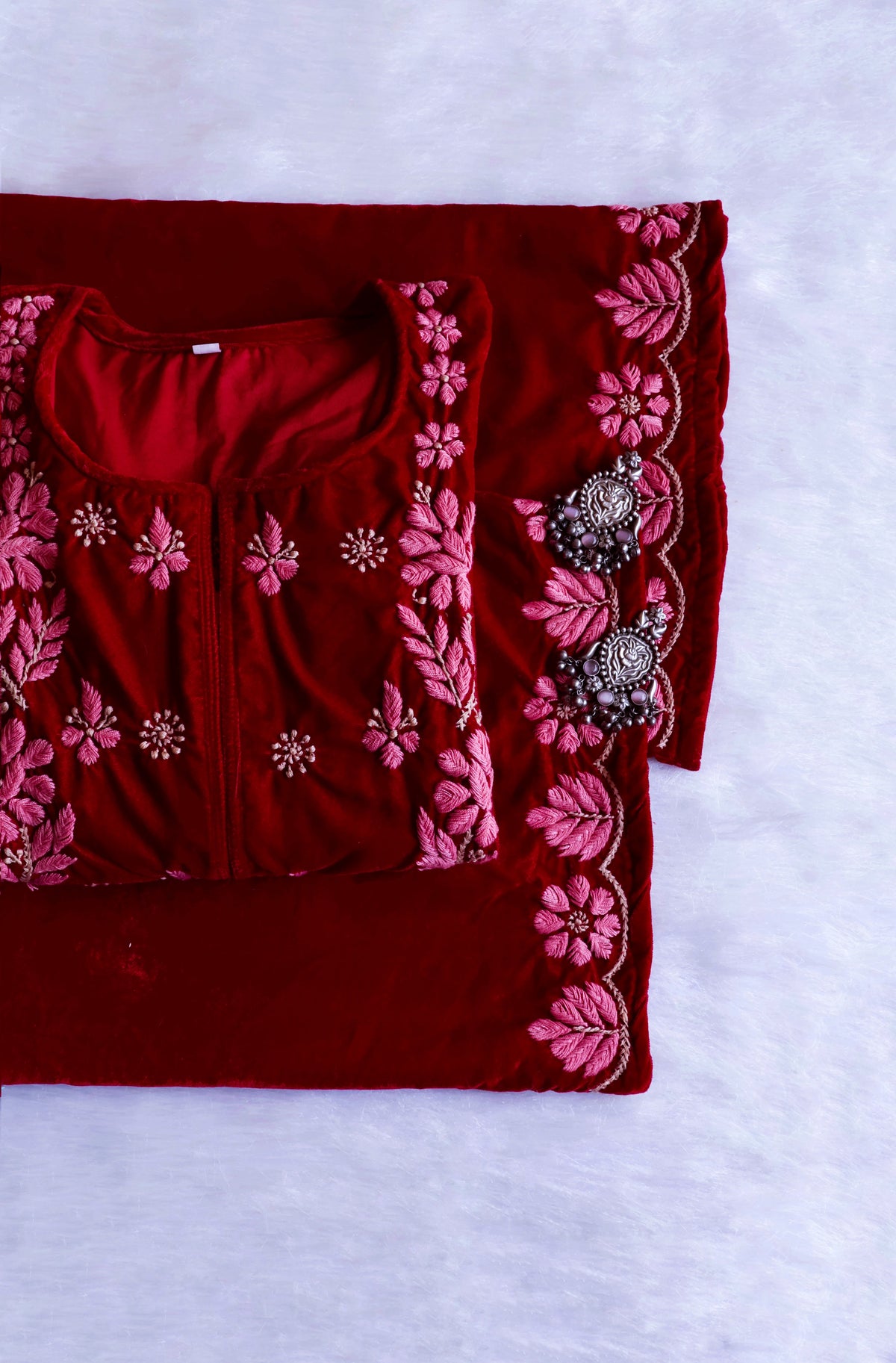 Makhmali Maroon Pure Velvet set