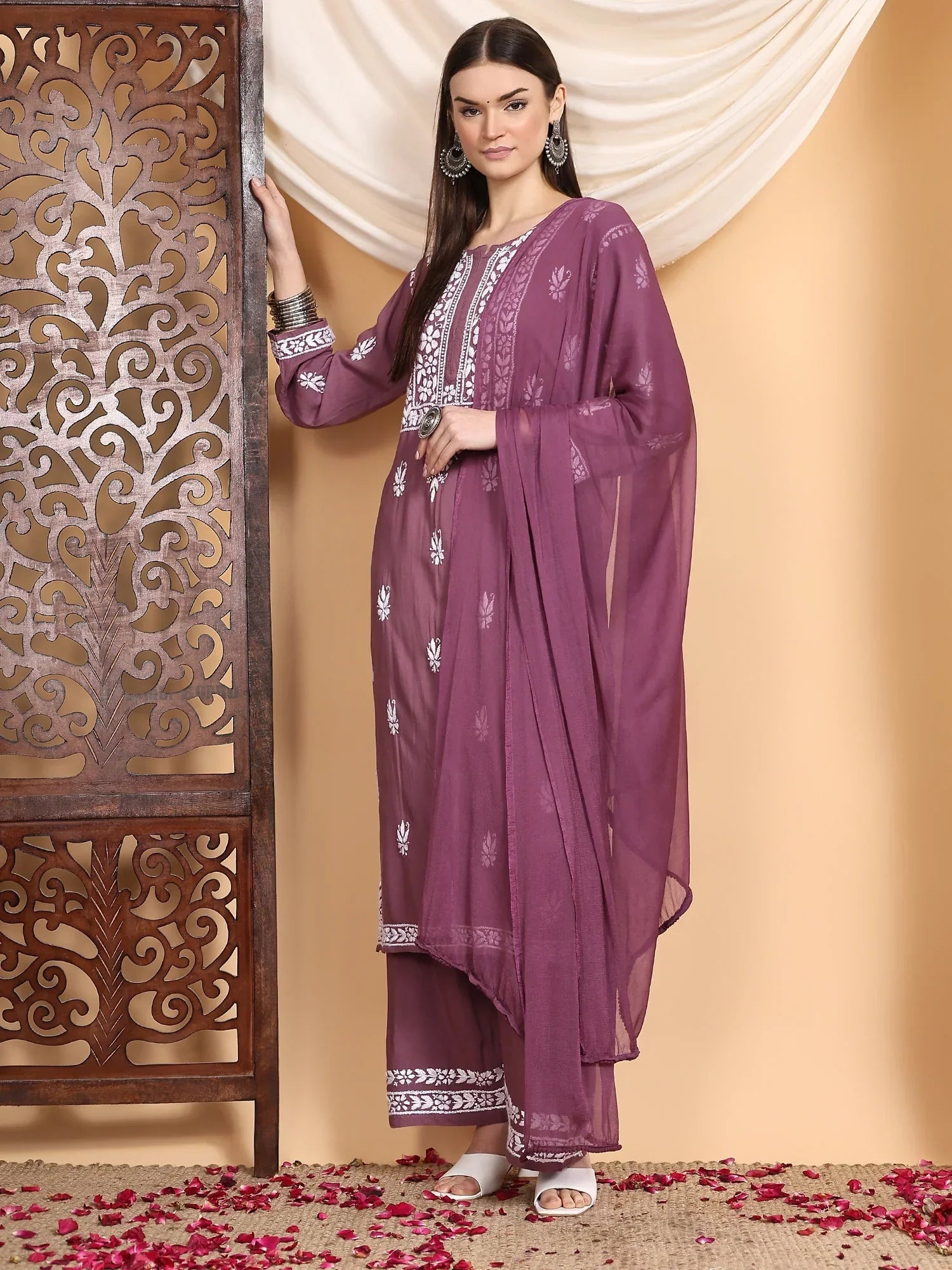 Haya Chikankari Rayon Co-ord Set (Mauve)