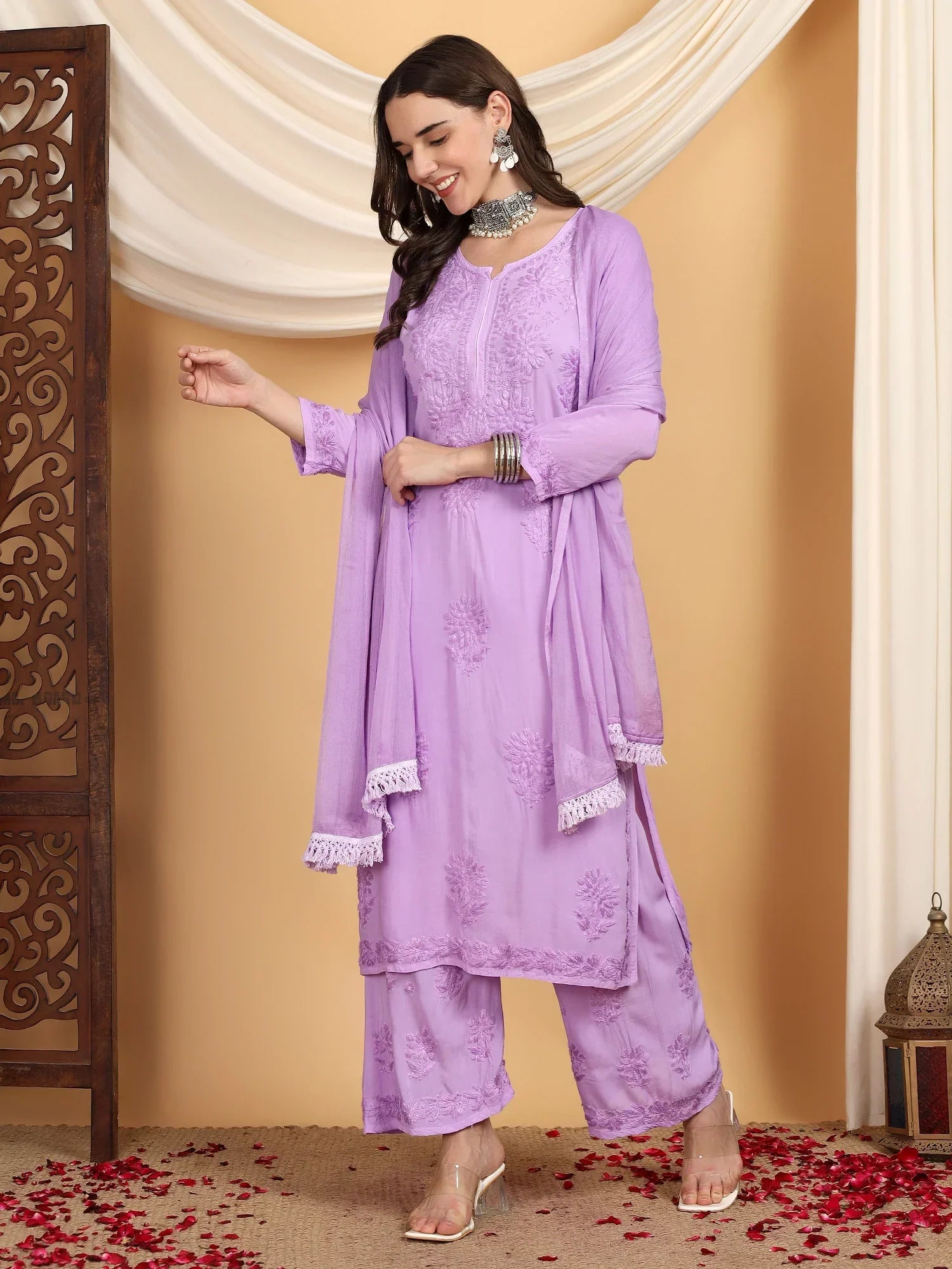 Farha Chikankari Premium Modal Co-ord Set (Lavender)