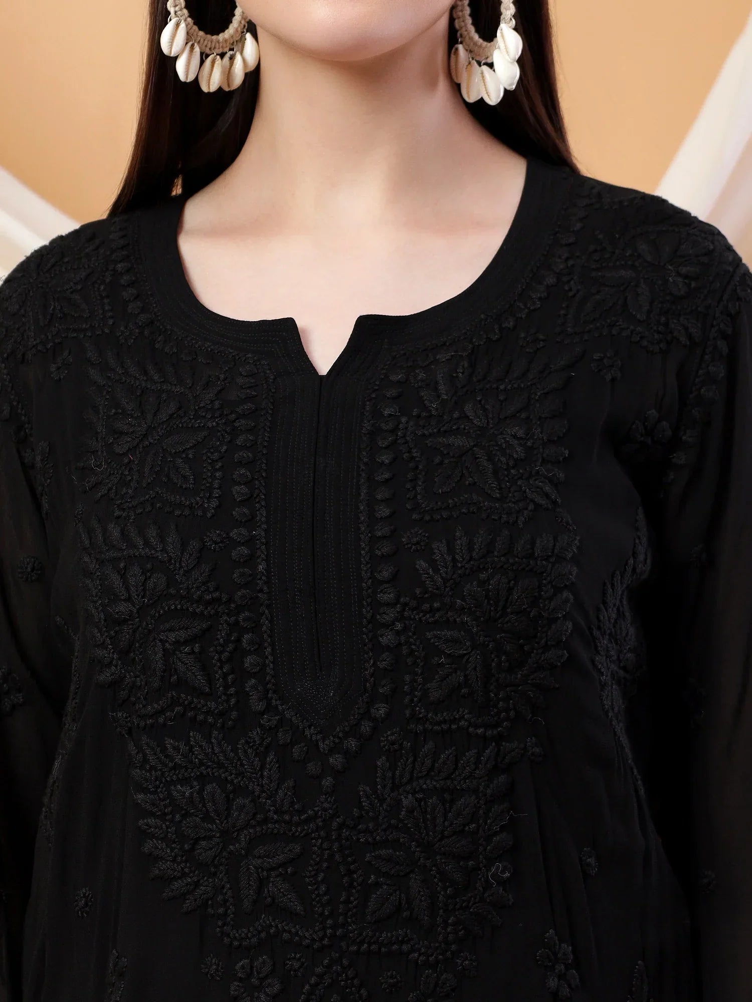 Dua Premium Viscose 3D Chikankari Straight Kurta (Black)