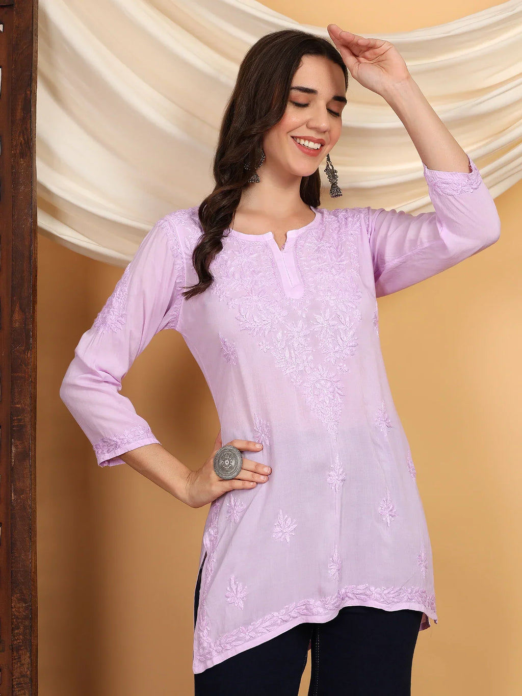 Misha Chikankari Modal Short Kurti (Lilac)