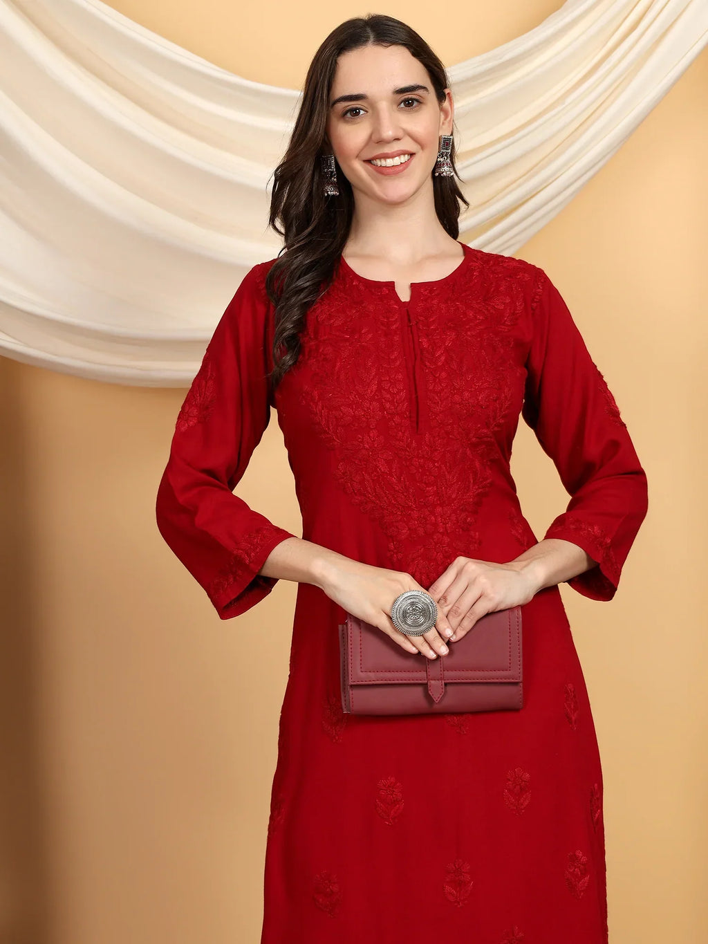 Faiza Chikankari Rayon Co-ord Set (Maroon)