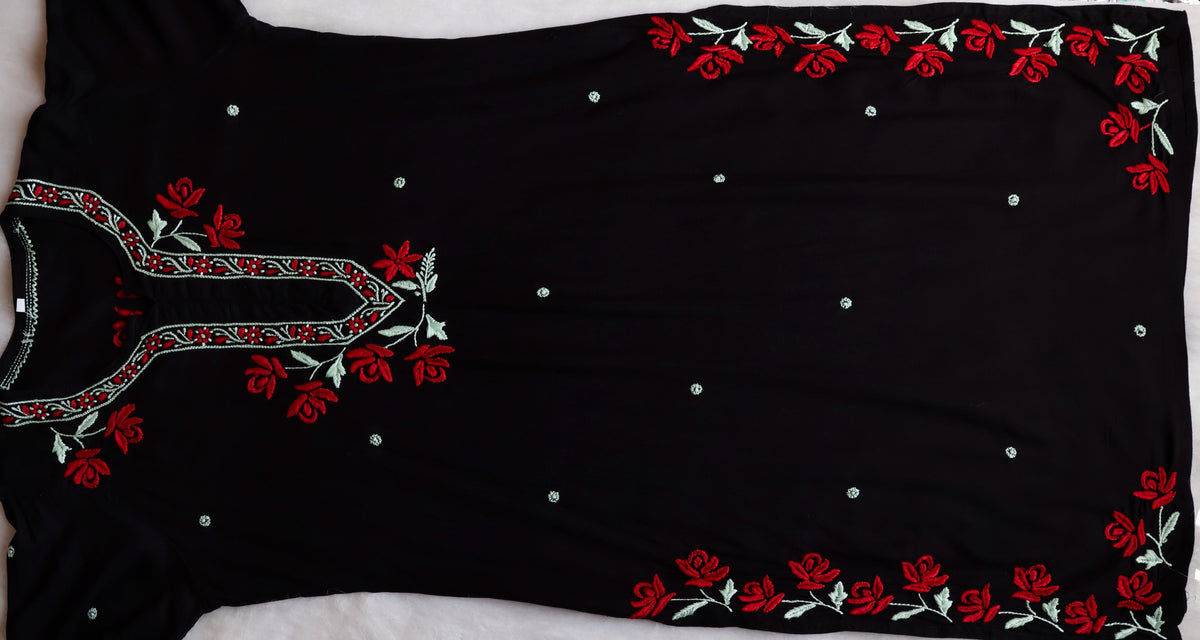 Gul Kashmiri Black & Red Modal Kurta Set