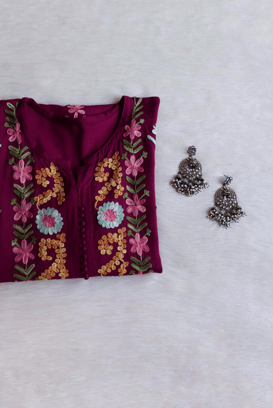 Anah Deep Purple Ombre Long Rayon Kurta