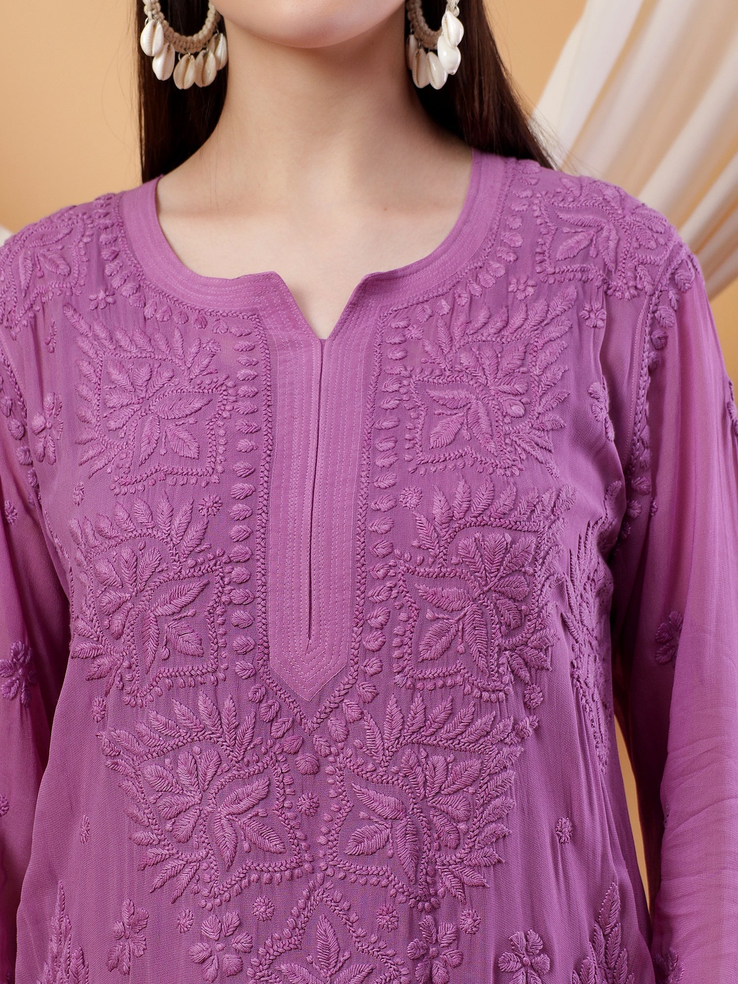 Dua Premium Viscose 3D Chikankari Straight Kurta (Mauve)