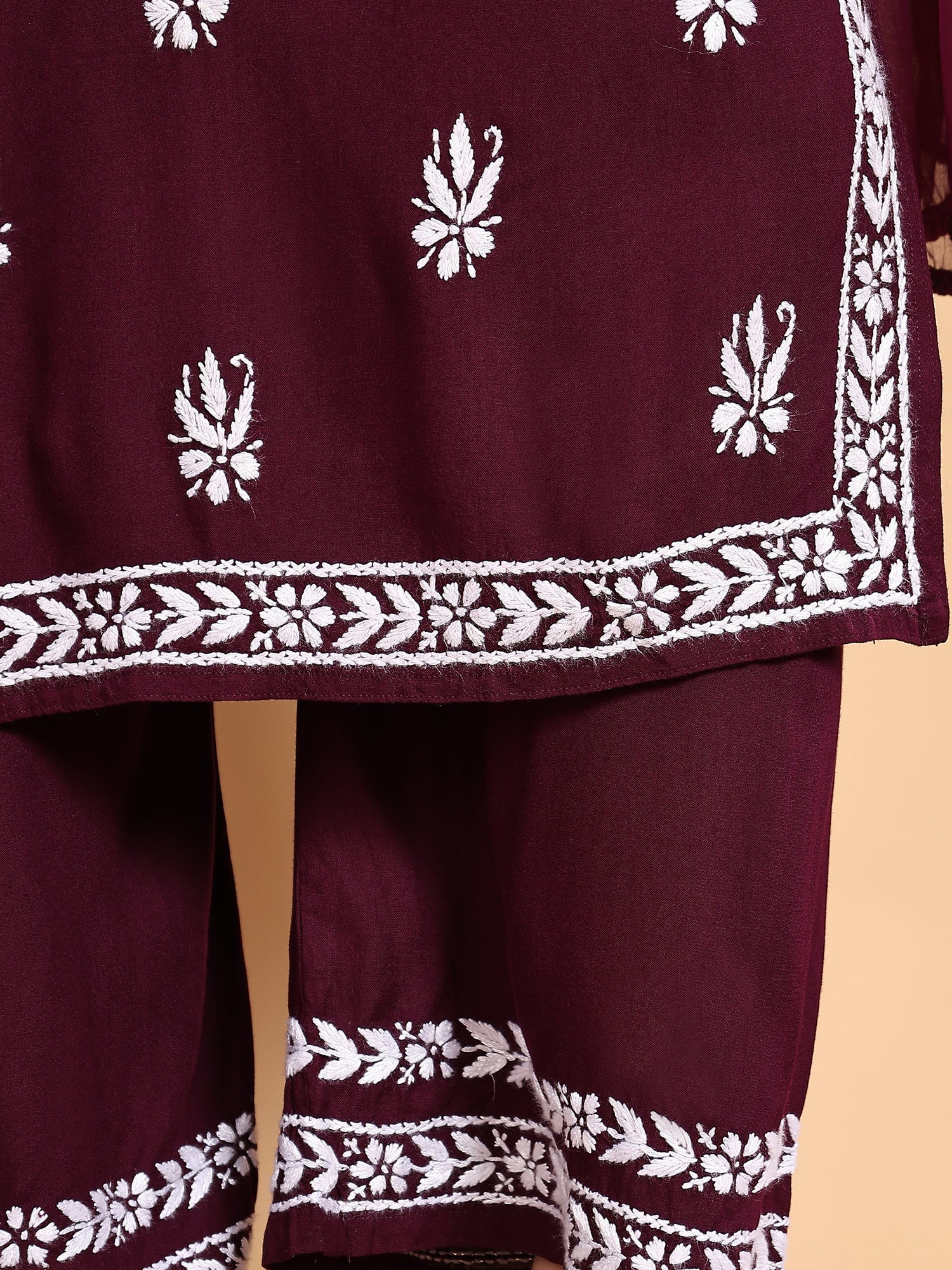 Haya Chikankari Rayon Co-ord Set (Wine)