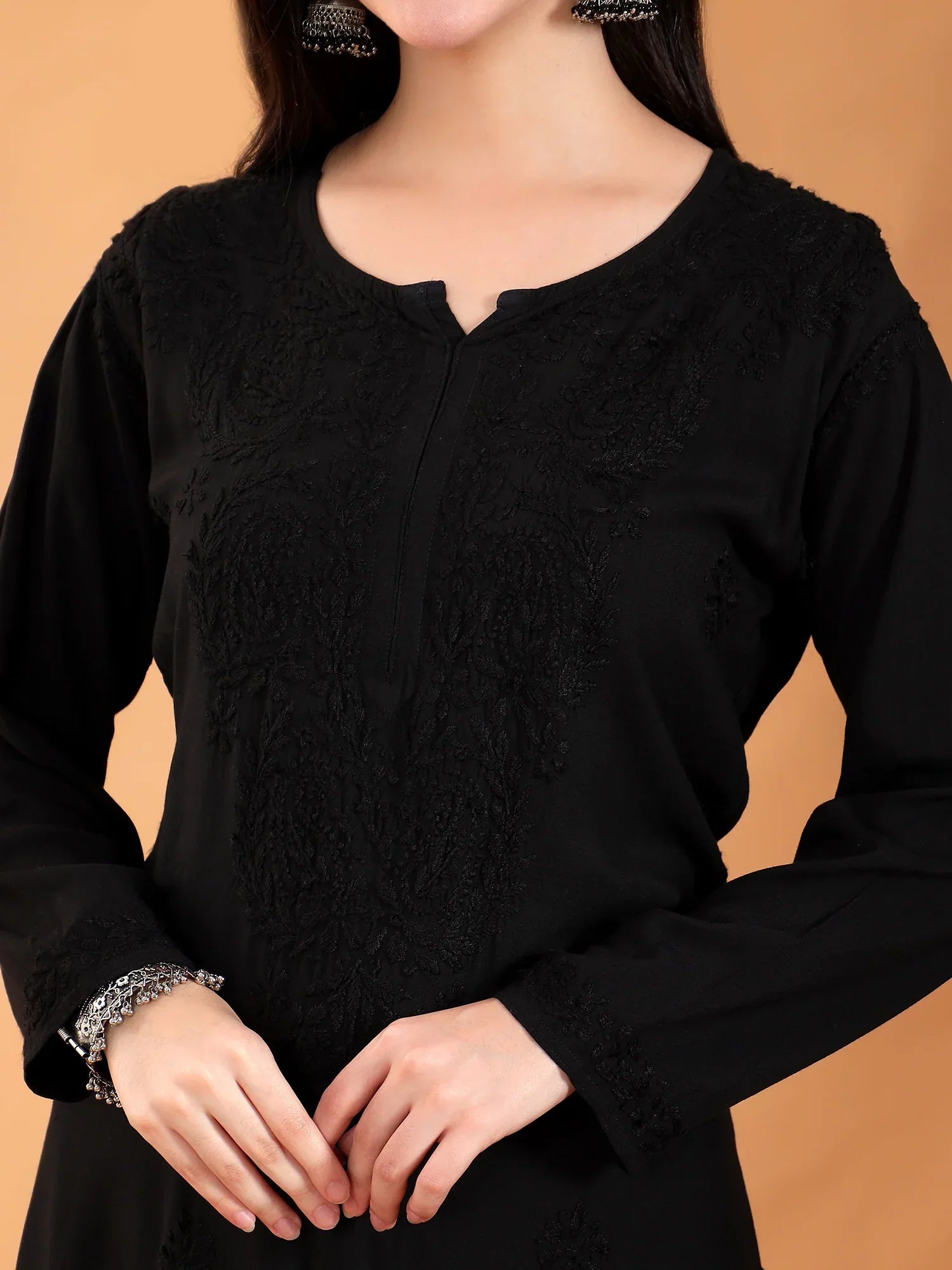 Maryam Chikankari Rayon Co-ord Set (Black)