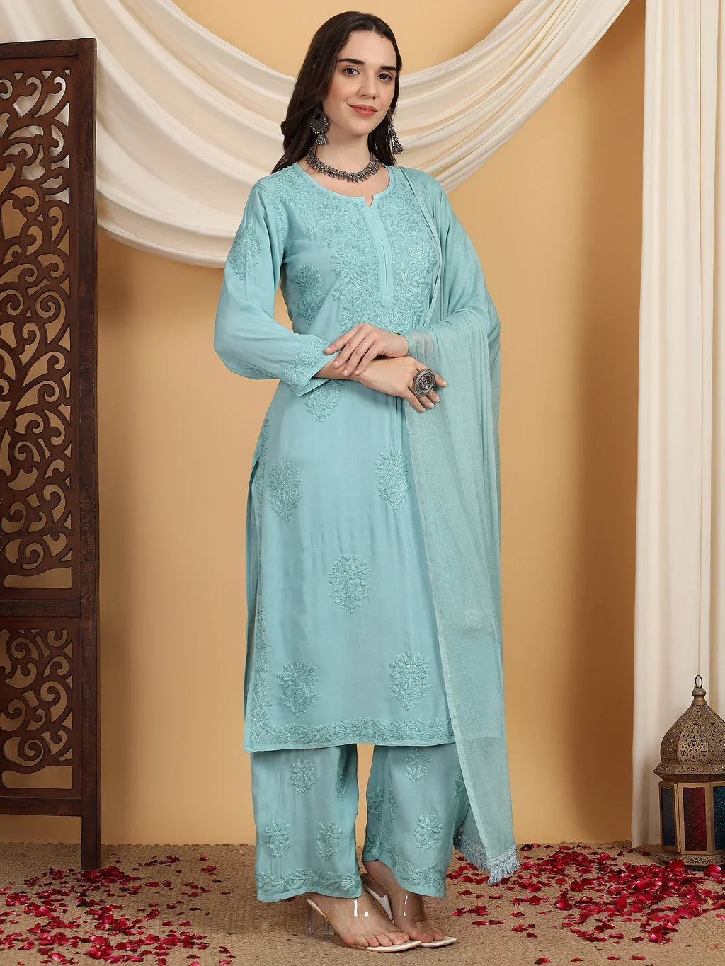 Farha Chikankari Premium Modal Co-ord Set (Pastel Green)