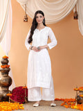 Priya Chikankari Kurta Palazzo Cotton Co-ord Set (White)