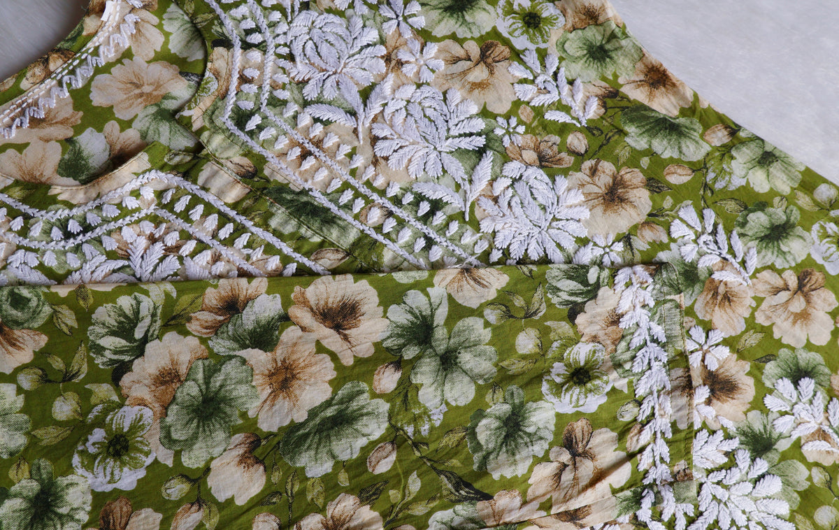 Aleha Olive Green Pure Mulmul set