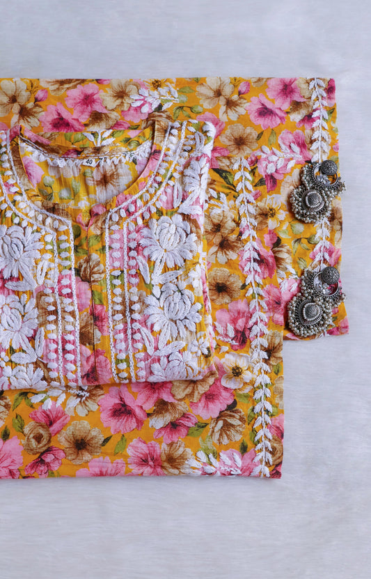 Aleha Pink & Yellow Pure Mulmul set