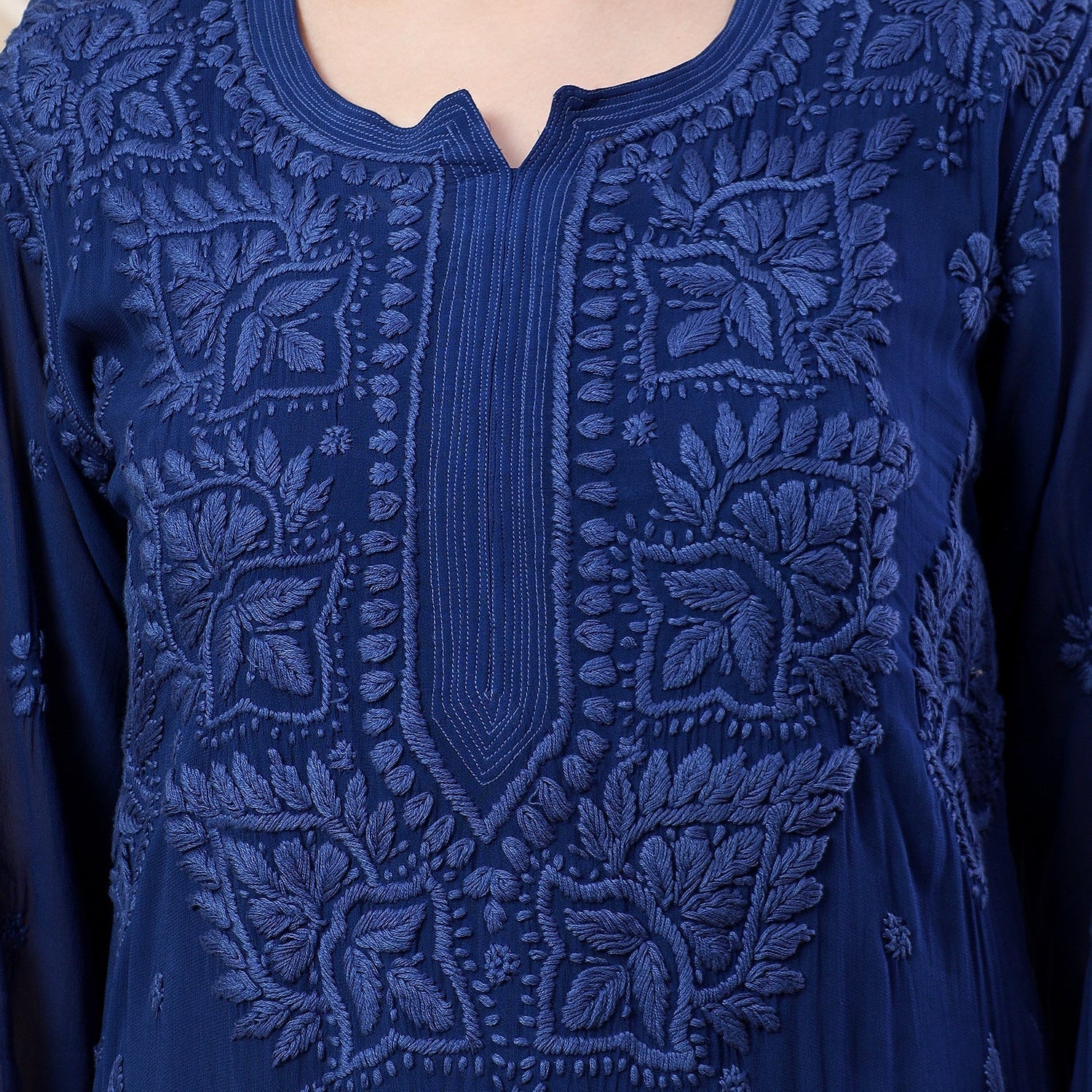 Dua Premium Viscose 3D Chikankari Straight Kurta (Navy)