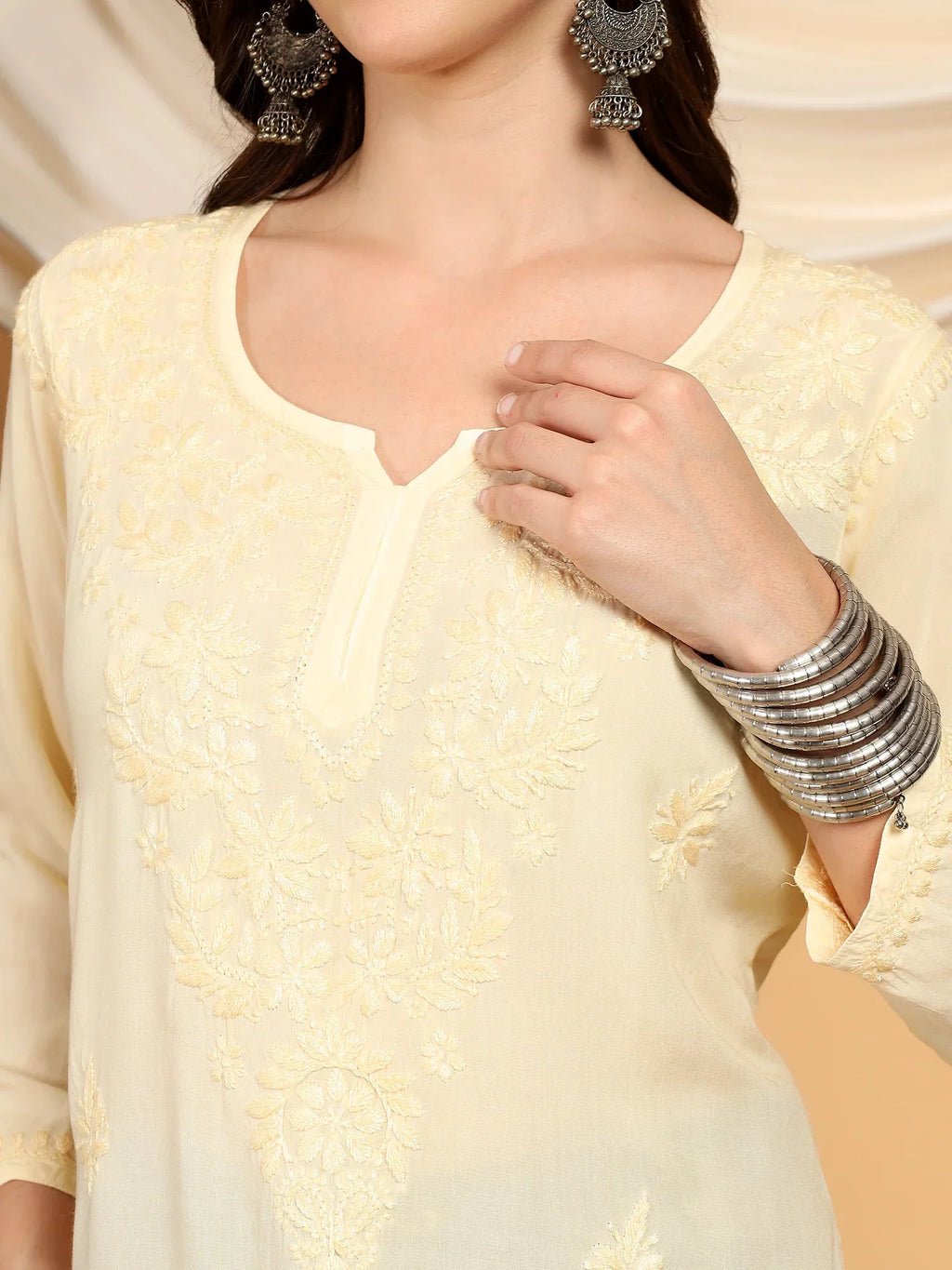 Misha Chikankari Modal Short Kurti (Yellow)